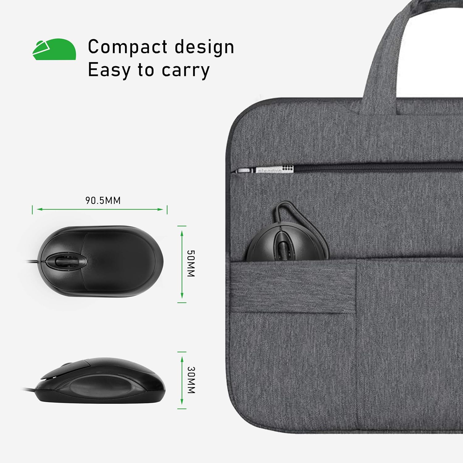 Dimensions of the USB Optical Mouse - 3/4 Size - Black- Netbit UK