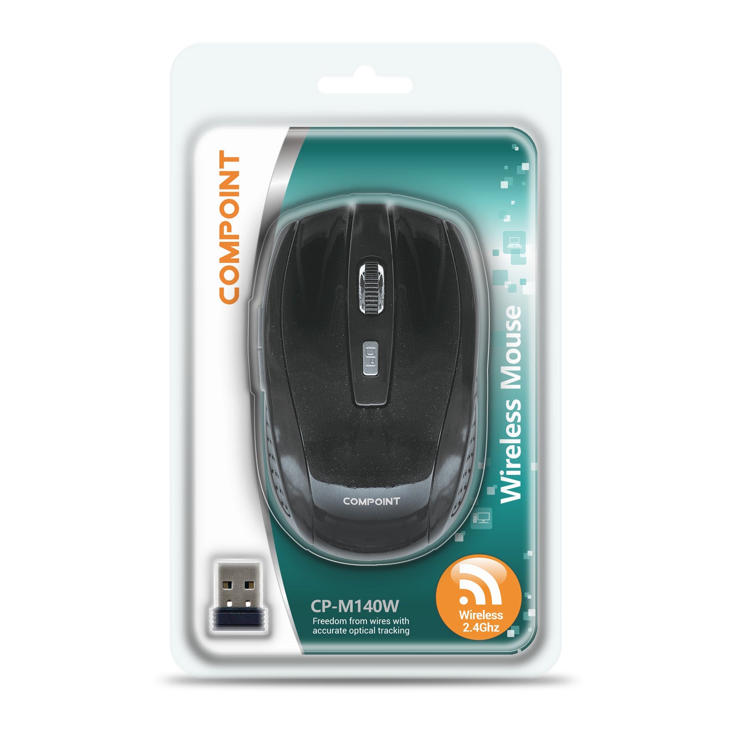 Compoint 2.4Ghz Wireless Optical Mouse with nano adapter - Black (CP-M140W)