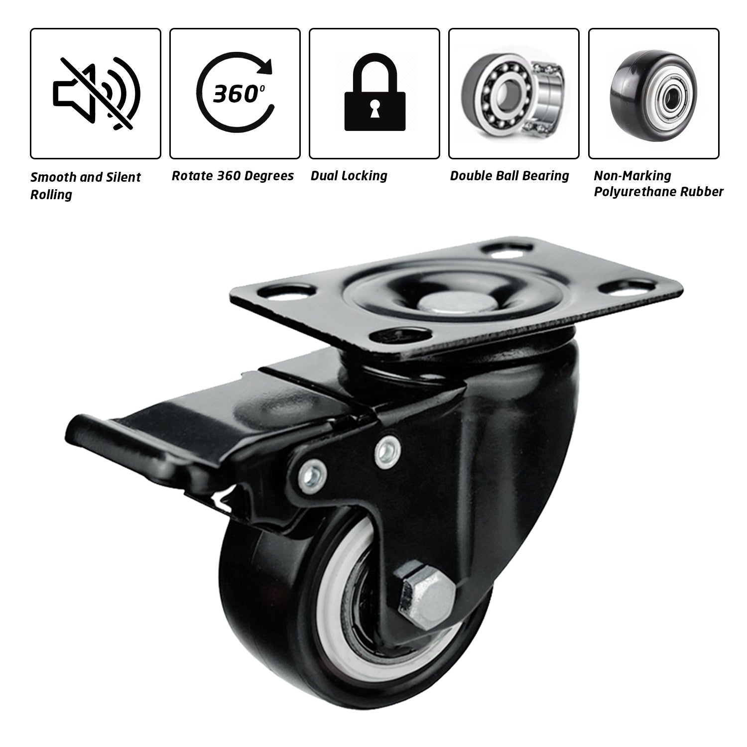 Heavy Duty Castors with Brakes (LMS-4C50PV-P-T-BLK)