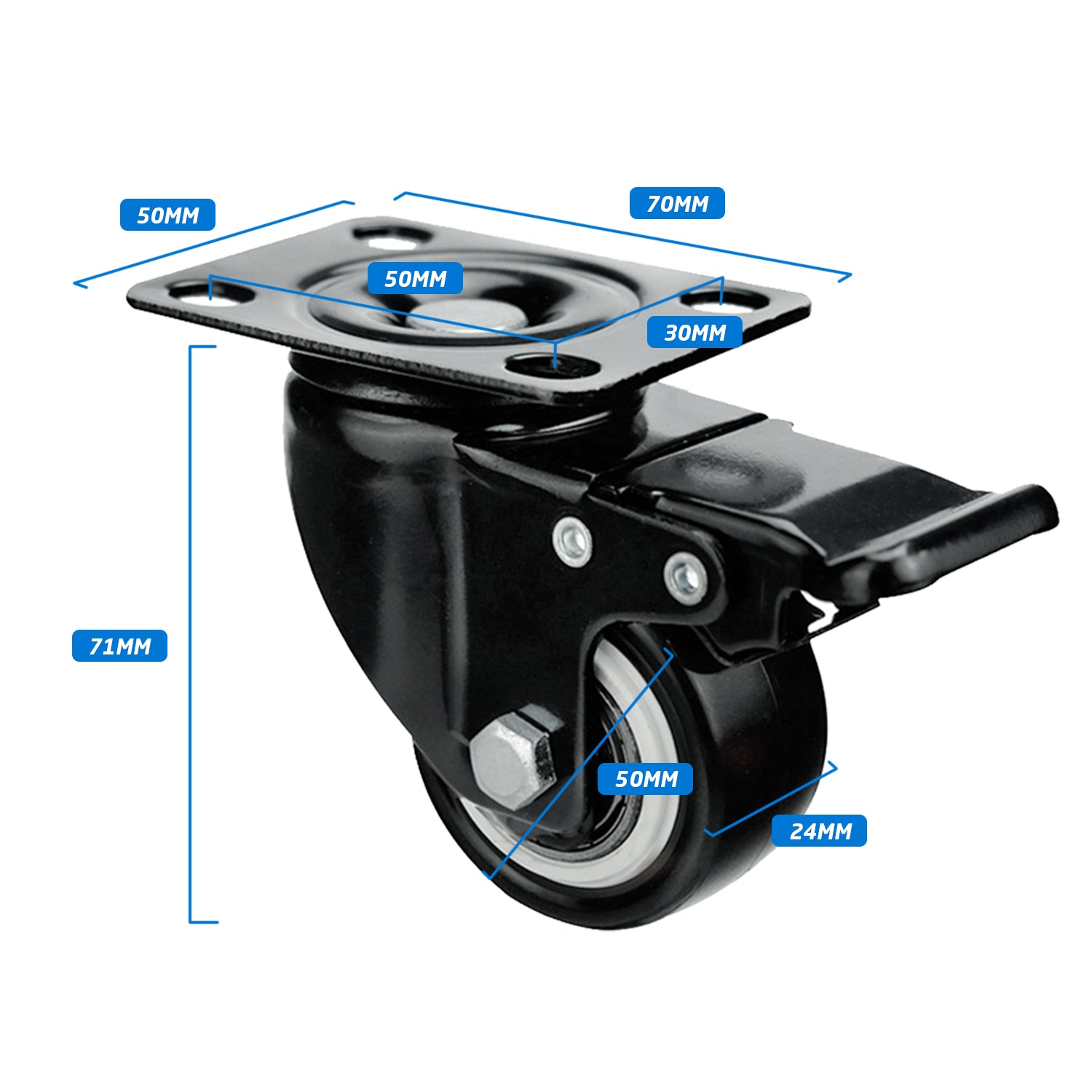 Heavy Duty Castors with Brakes (LMS-4C50PV-P-T-BLK)