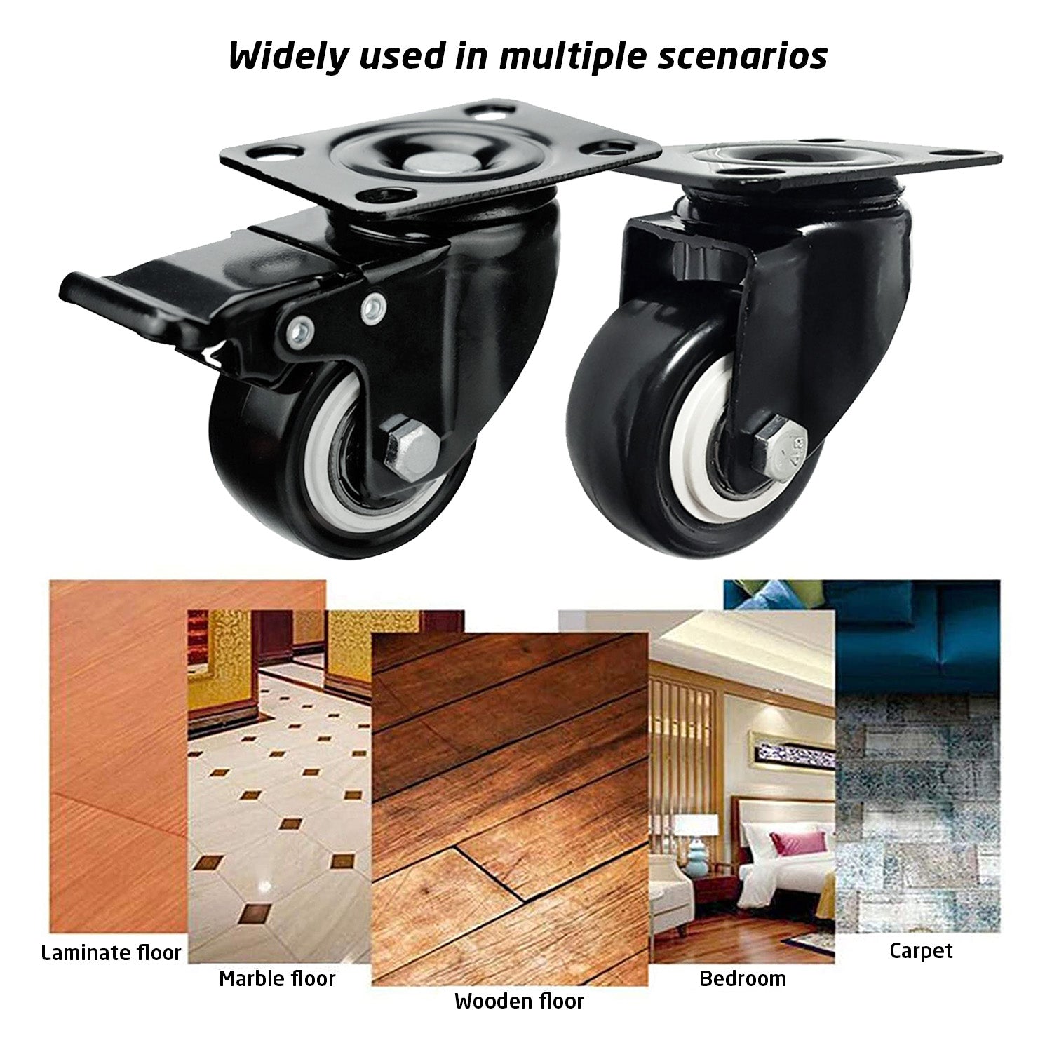 Heavy Duty Castors with Brakes (LMS-4C50PV-P-T-BLK)
