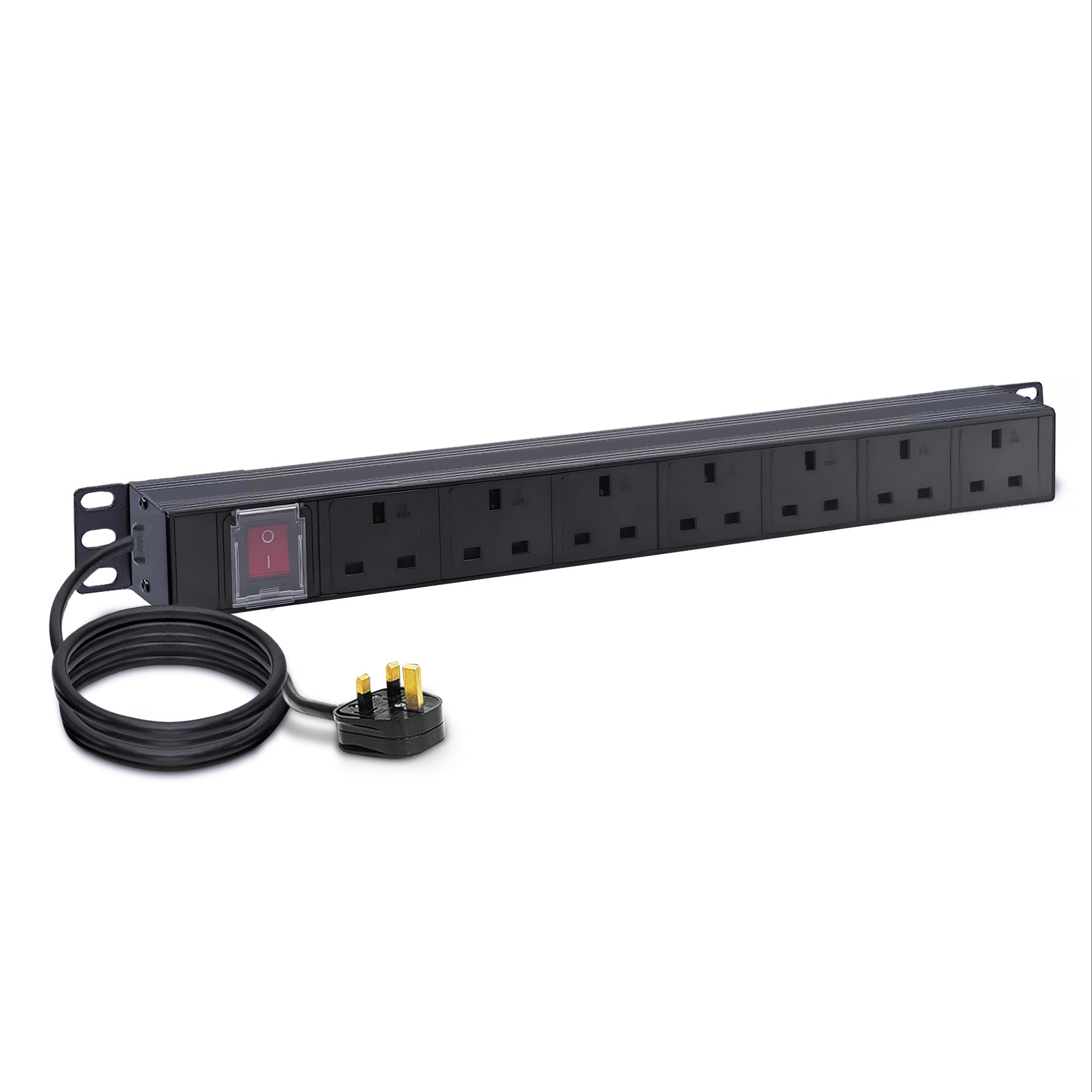 LMS DATA 19 inch 1U 13A 7 way PDU, UK type with switch - 1.8m cable with 13A UK plug (Black)