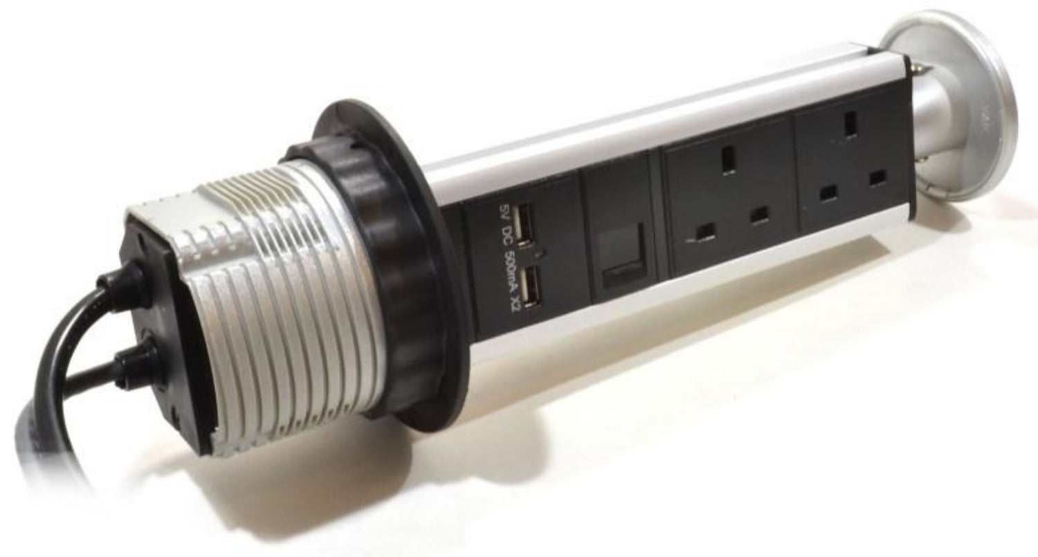 2-Way 13A UK Sockets Table Pop-Up PDU|Desktop PDU+2USB+RJ45