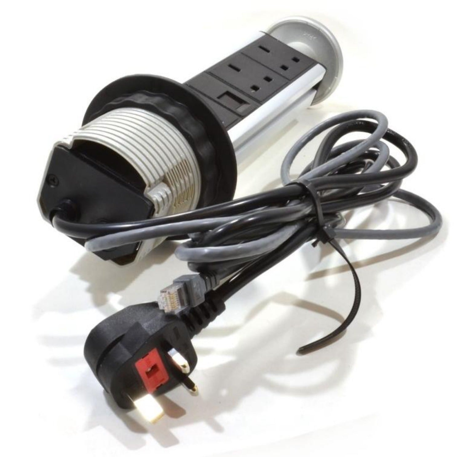 2-Way 13A UK Sockets Table Pop-Up PDU|Desktop PDU+2USB+RJ45