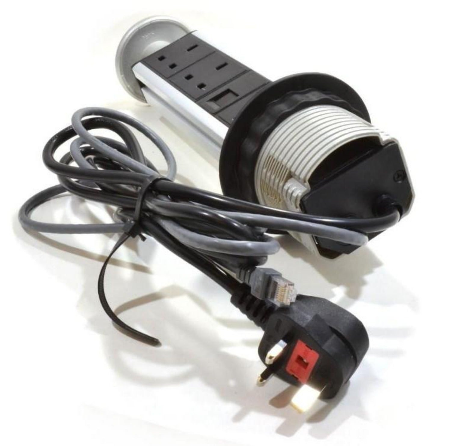 2-Way 13A UK Sockets Table Pop-Up PDU|Desktop PDU+2USB+RJ45