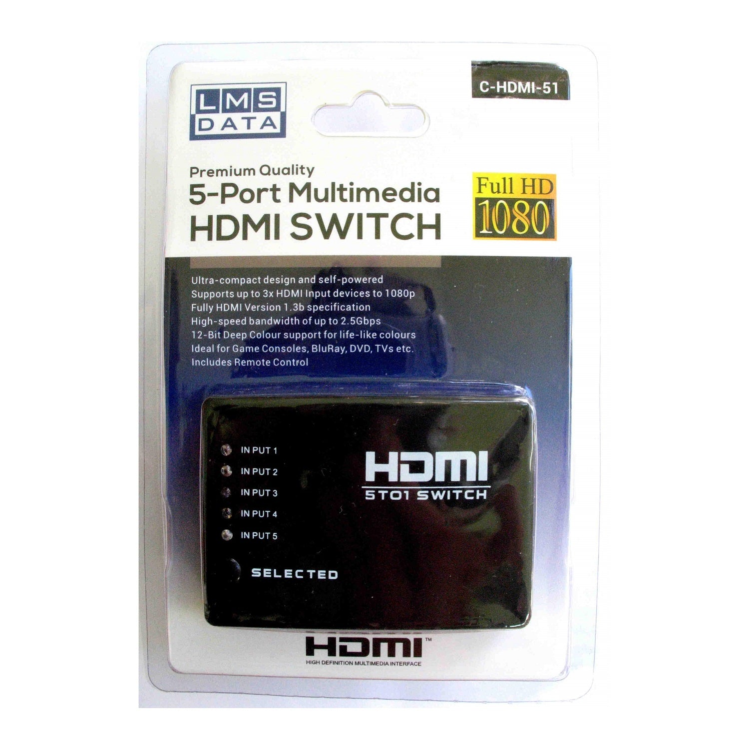 5-Port HDMI Switch with Remote Control - Netbit UK