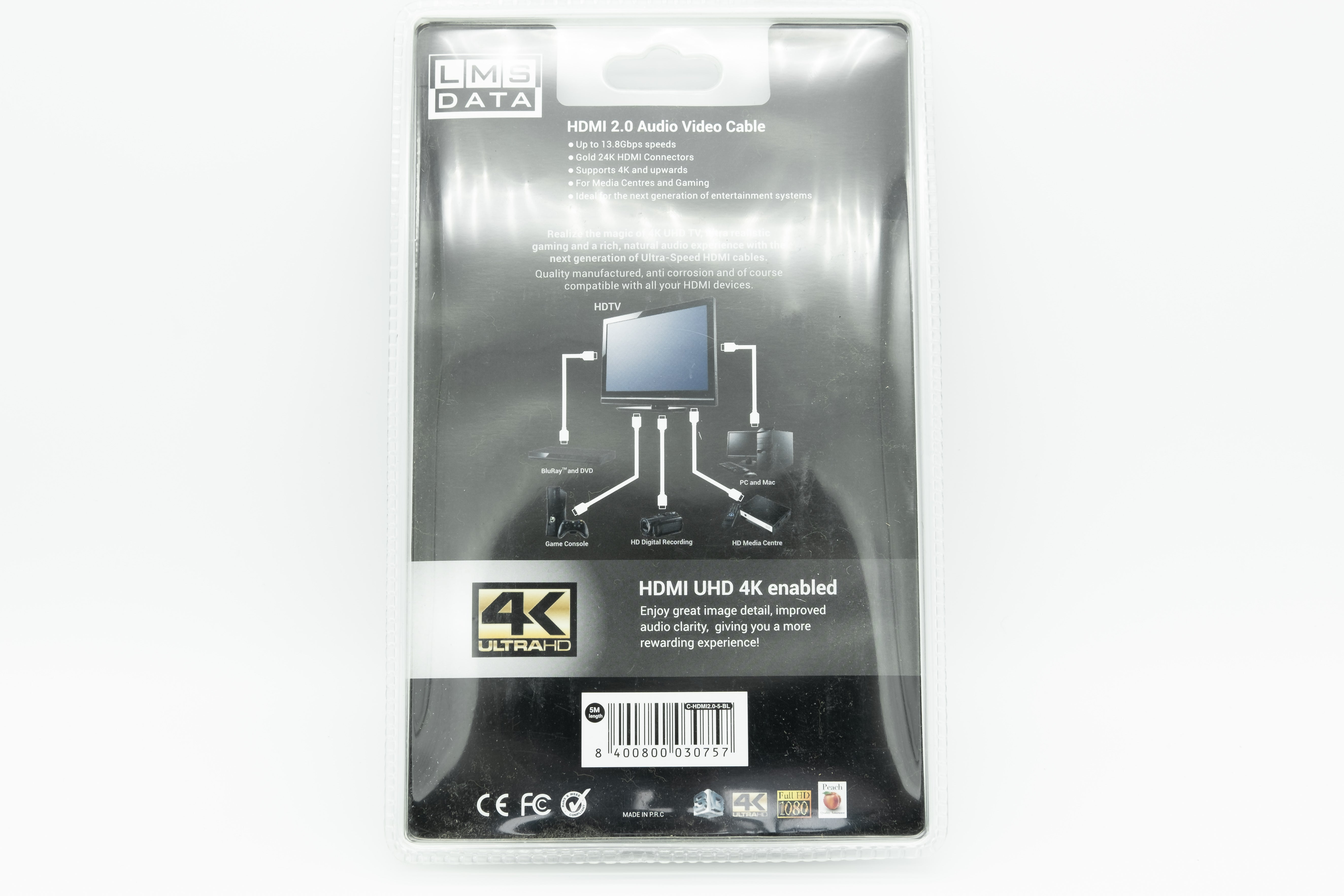 High Speed 4K HDMI2.0 Cable -5.0m (Retail Blister) - Netbit UK