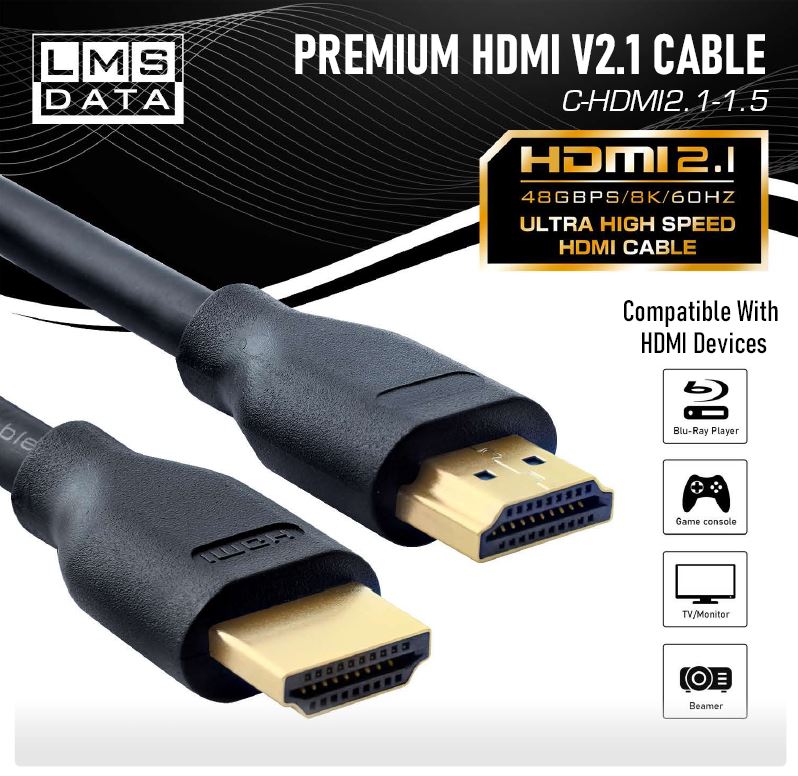 1.5m Ultra High Speed Premium HDMI Cable / Lead v2.1 - 48Gbps/ 8K/ 60Hz - Netbit UK