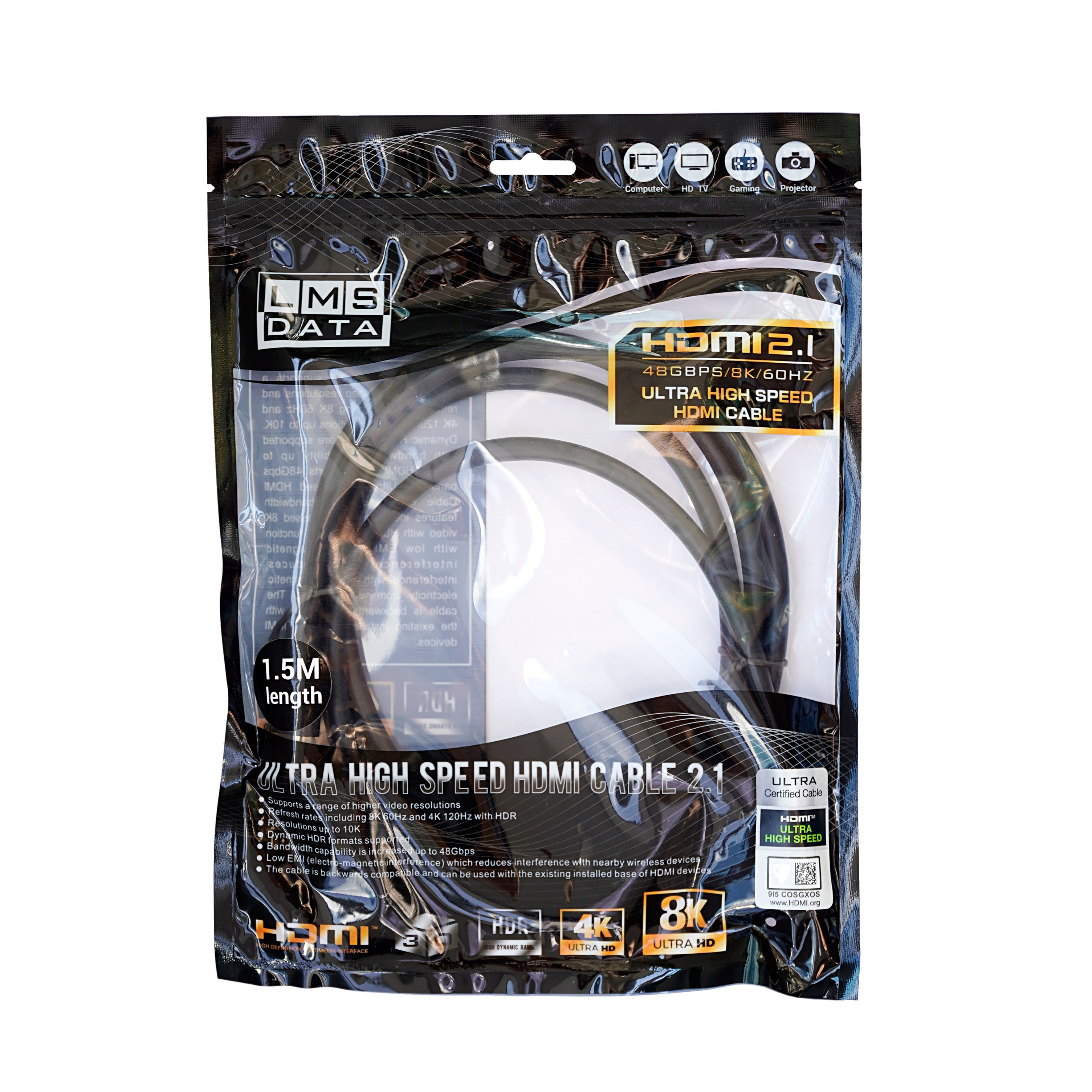 1.5m Ultra High Speed Premium HDMI Cable / Lead v2.1 - 48Gbps/ 8K/ 60Hz - Netbit UK