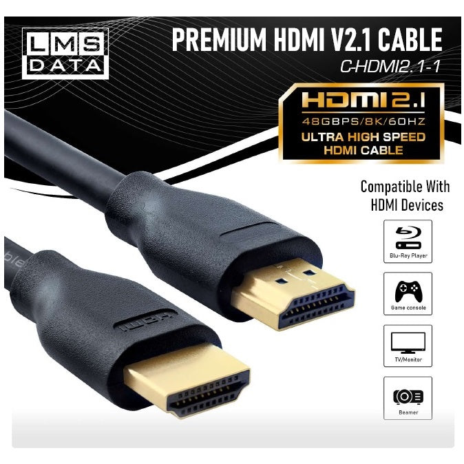 1.0m Ultra High Speed Premium HDMI Cable / Lead v2.1 - 48Gbps/ 8K/ 60Hz - Netbit UK