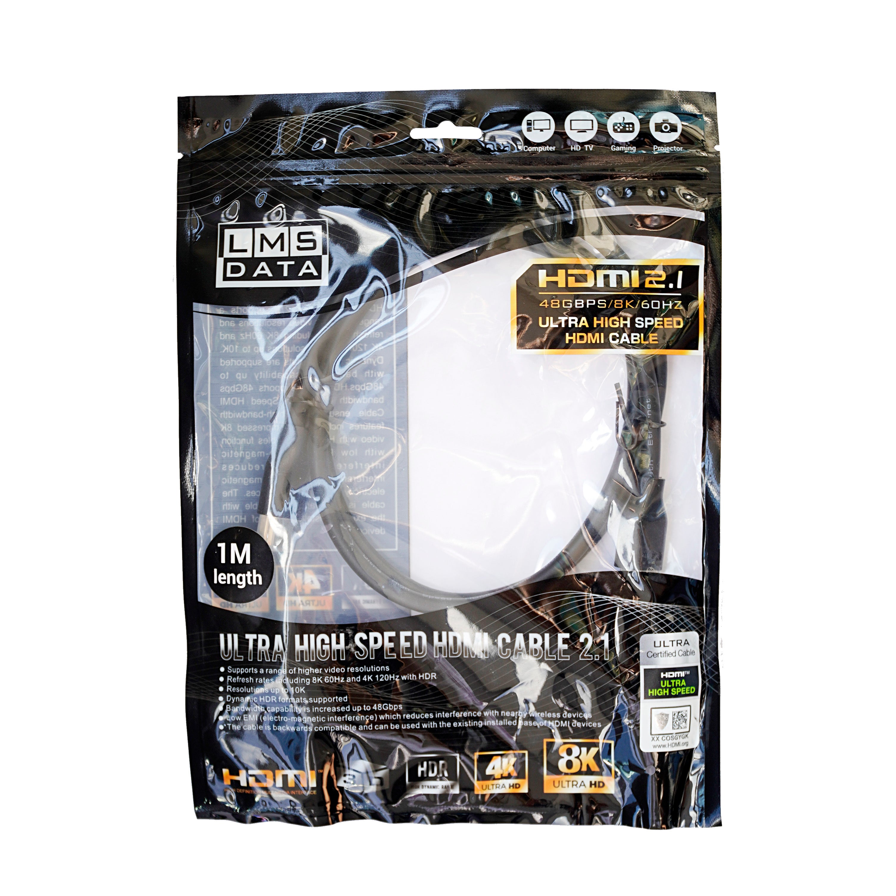 1.0m Ultra High Speed Premium HDMI Cable / Lead v2.1 - 48Gbps/ 8K/ 60Hz - Netbit UK