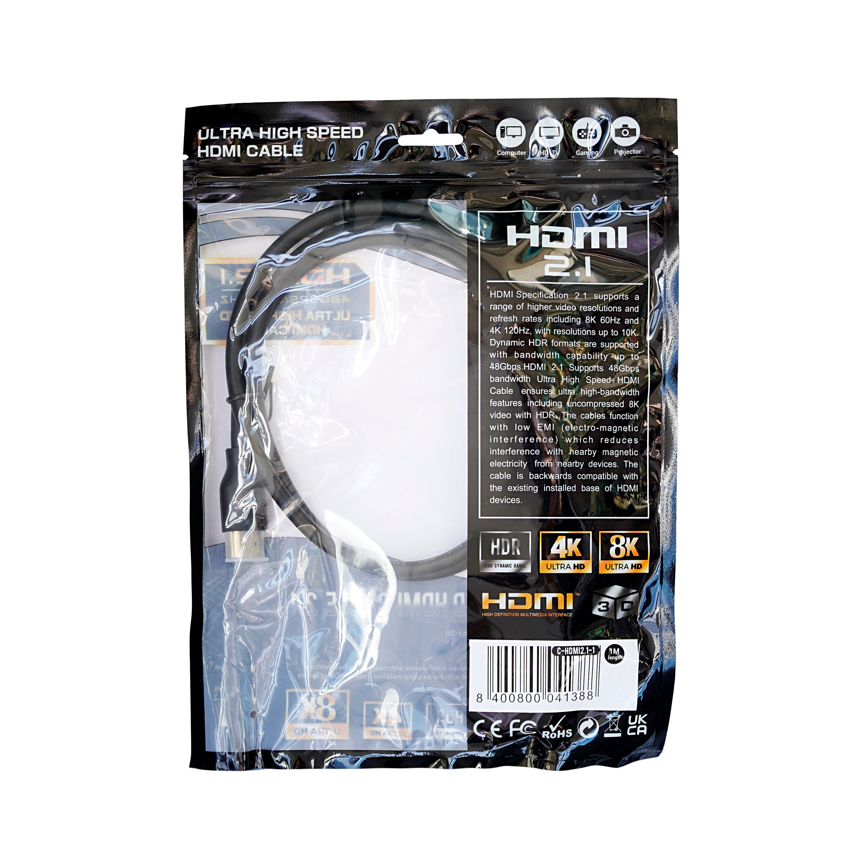 1.0m Ultra High Speed Premium HDMI Cable / Lead v2.1 - 48Gbps/ 8K/ 60Hz - Netbit UK