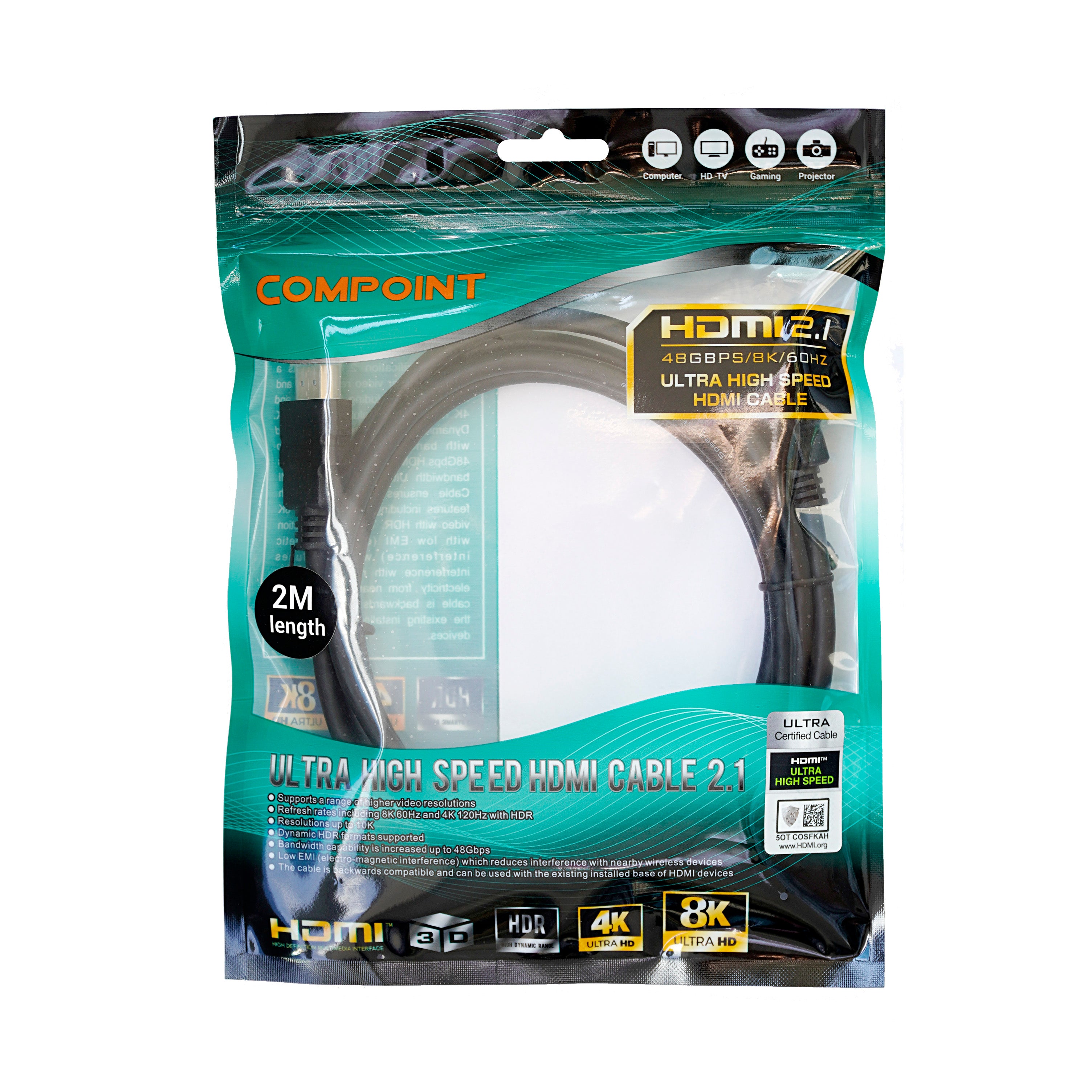 2.0m Ultra High Speed Premium HDMI Cable / Lead v2.1 - 48Gbps/ 8K/ 60Hz - Netbit UK