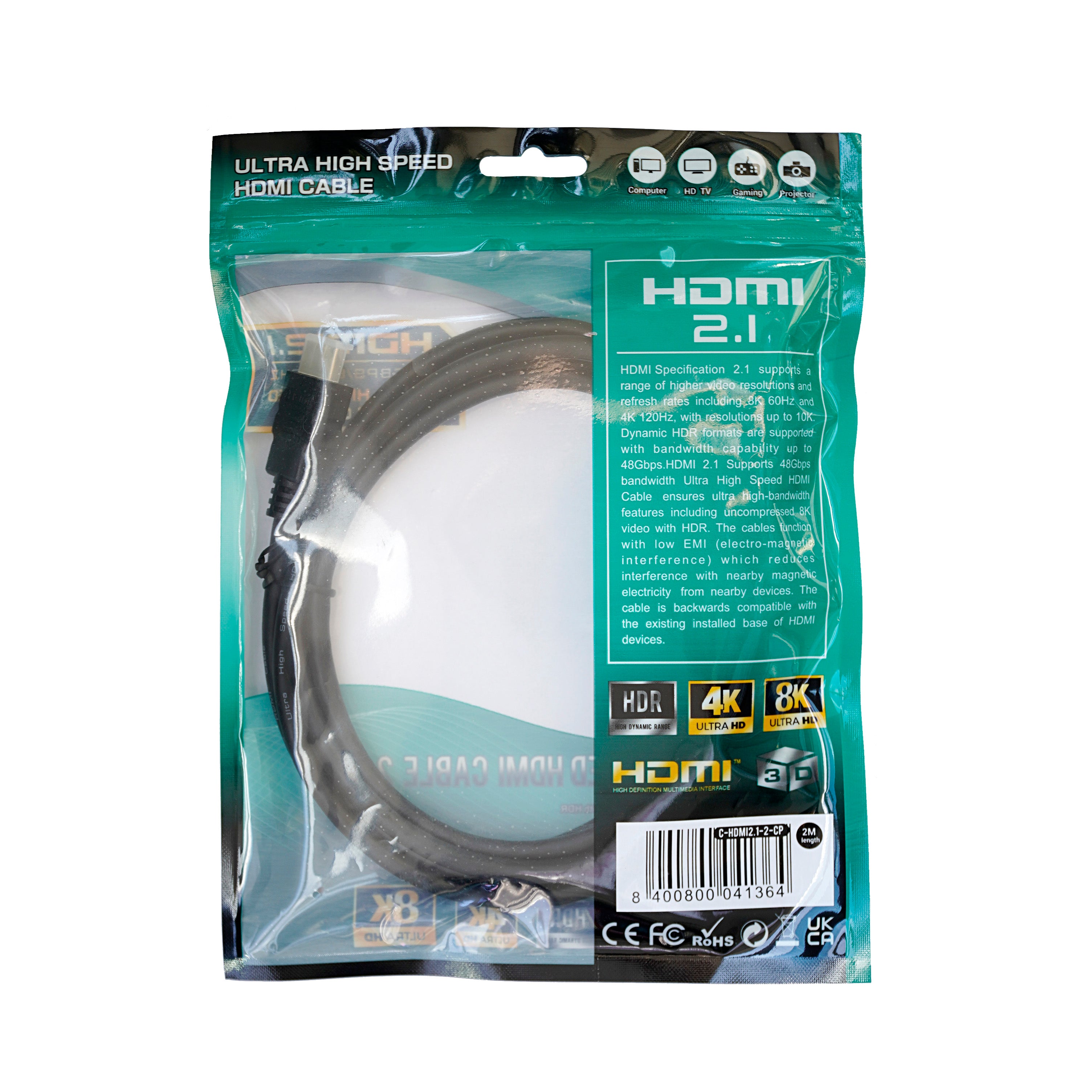 2.0m Ultra High Speed Premium HDMI Cable / Lead v2.1 - 48Gbps/ 8K/ 60Hz - Netbit UK