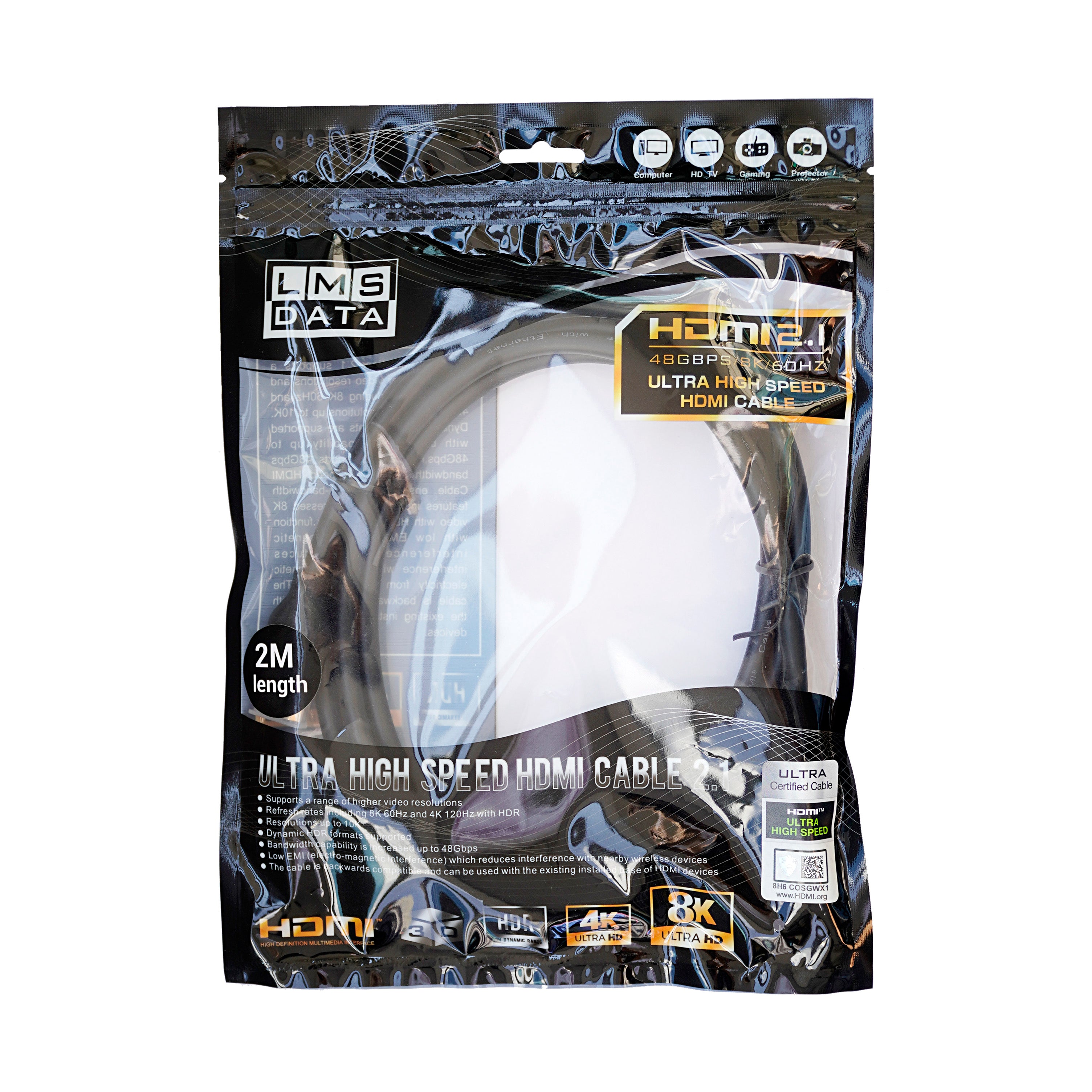 2.0m Ultra High Speed Premium HDMI Cable / Lead v2.1 - 48Gbps/ 8K/ 60Hz - Netbit UK