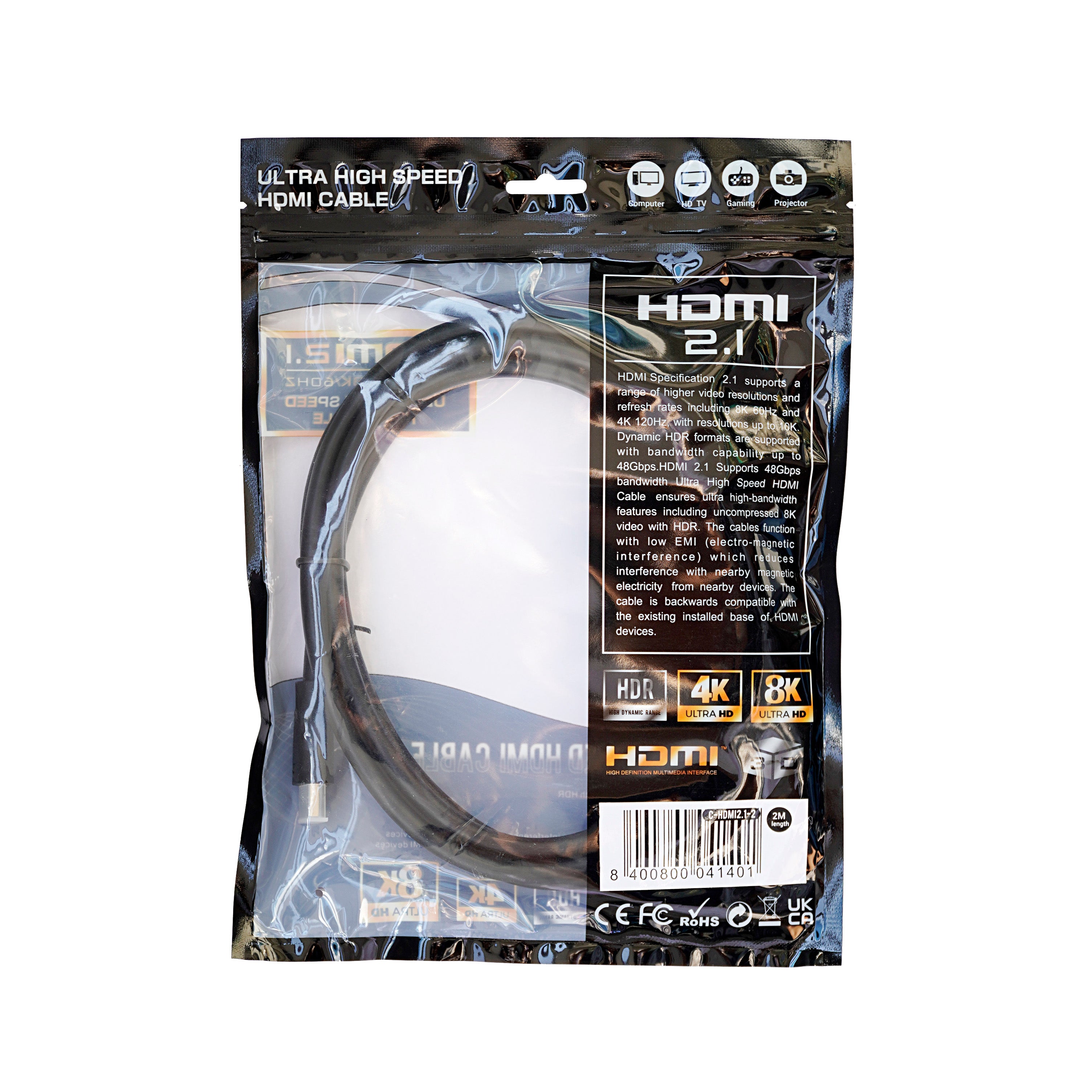 2.0m Ultra High Speed Premium HDMI Cable / Lead v2.1 - 48Gbps/ 8K/ 60Hz - Netbit UK