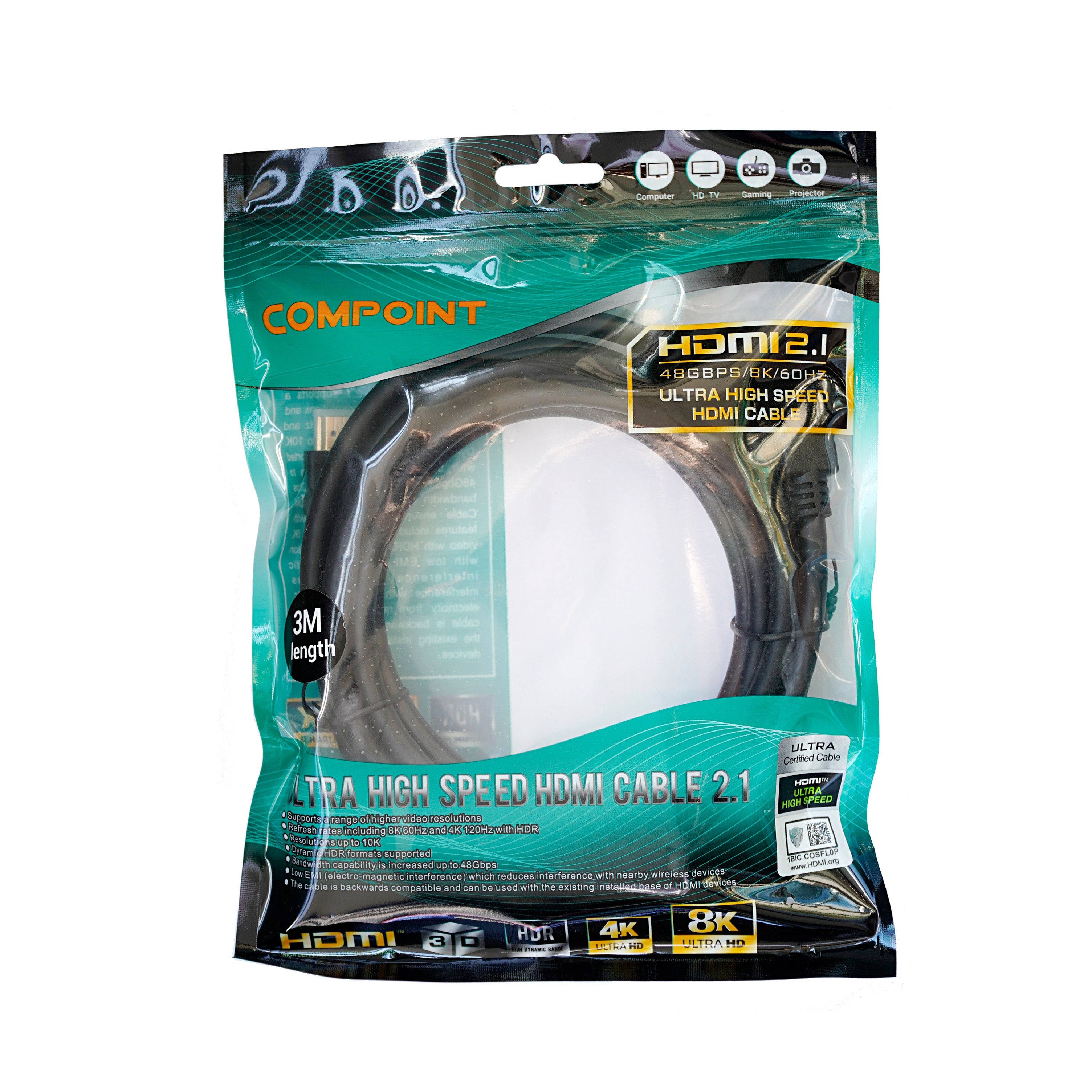 3.0m Ultra High Speed Premium HDMI Cable / Lead v2.1 - 48Gbps/ 8K/ 60Hz - Netbit UK