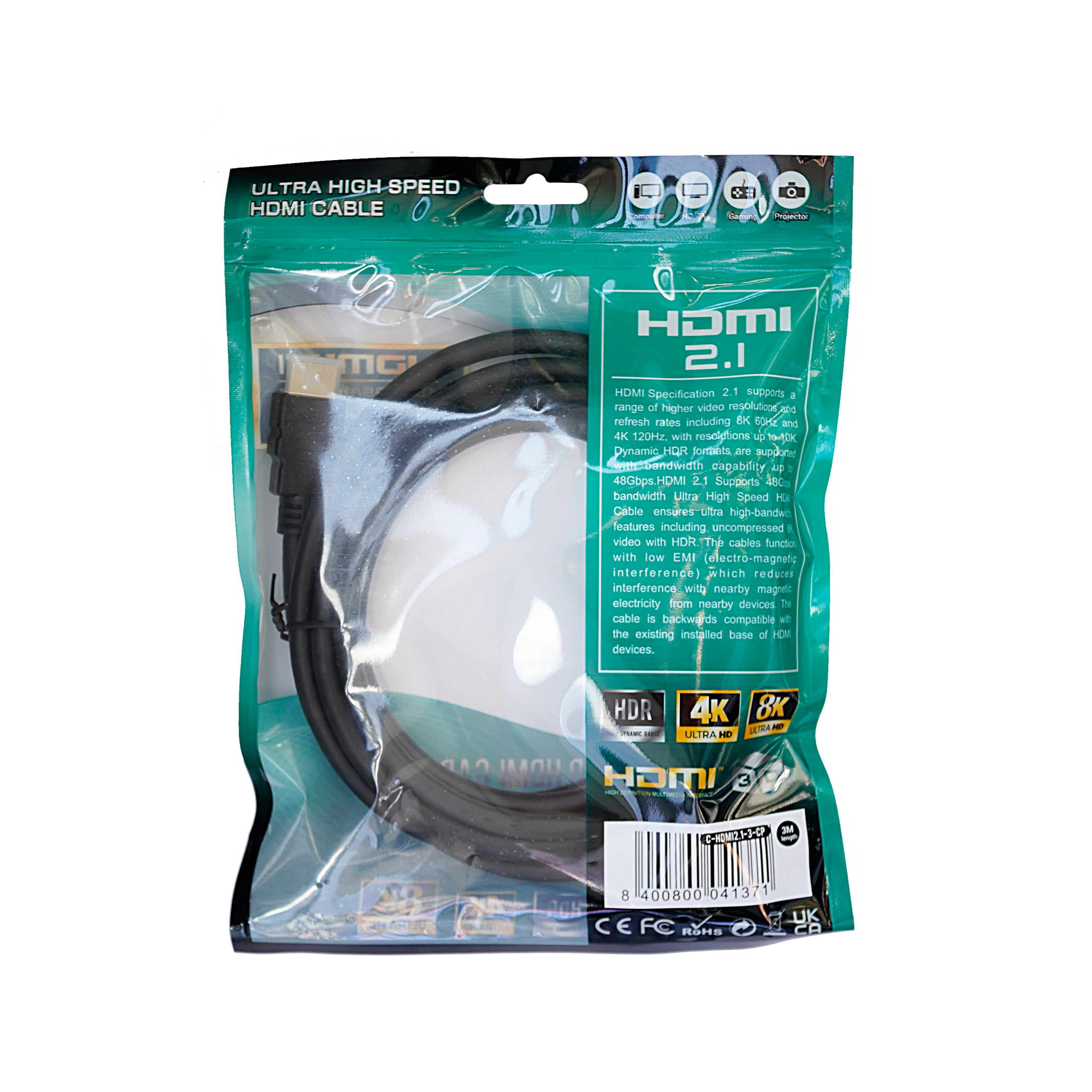 3.0m Ultra High Speed Premium HDMI Cable / Lead v2.1 - 48Gbps/ 8K/ 60Hz - Netbit UK