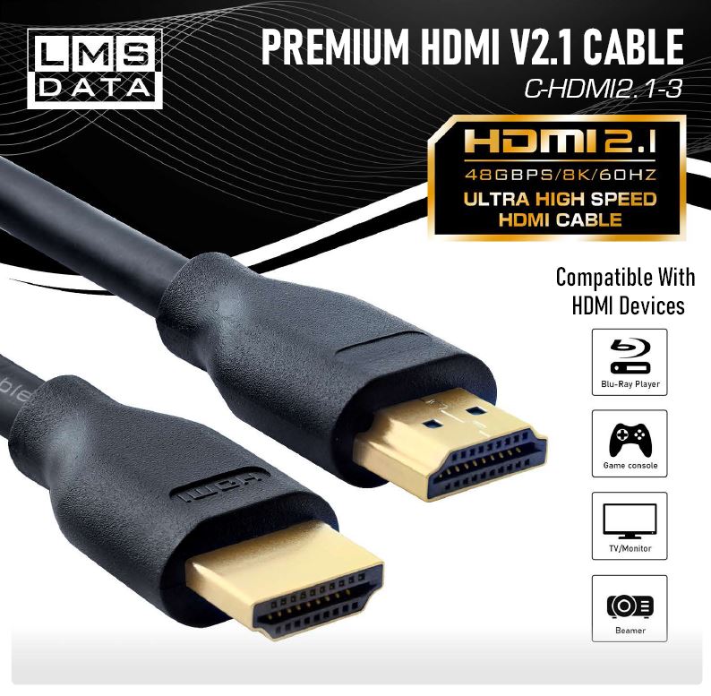 3.0m Ultra High Speed Premium HDMI Cable / Lead v2.1 - 48Gbps/ 8K/ 60Hz - Netbit UK