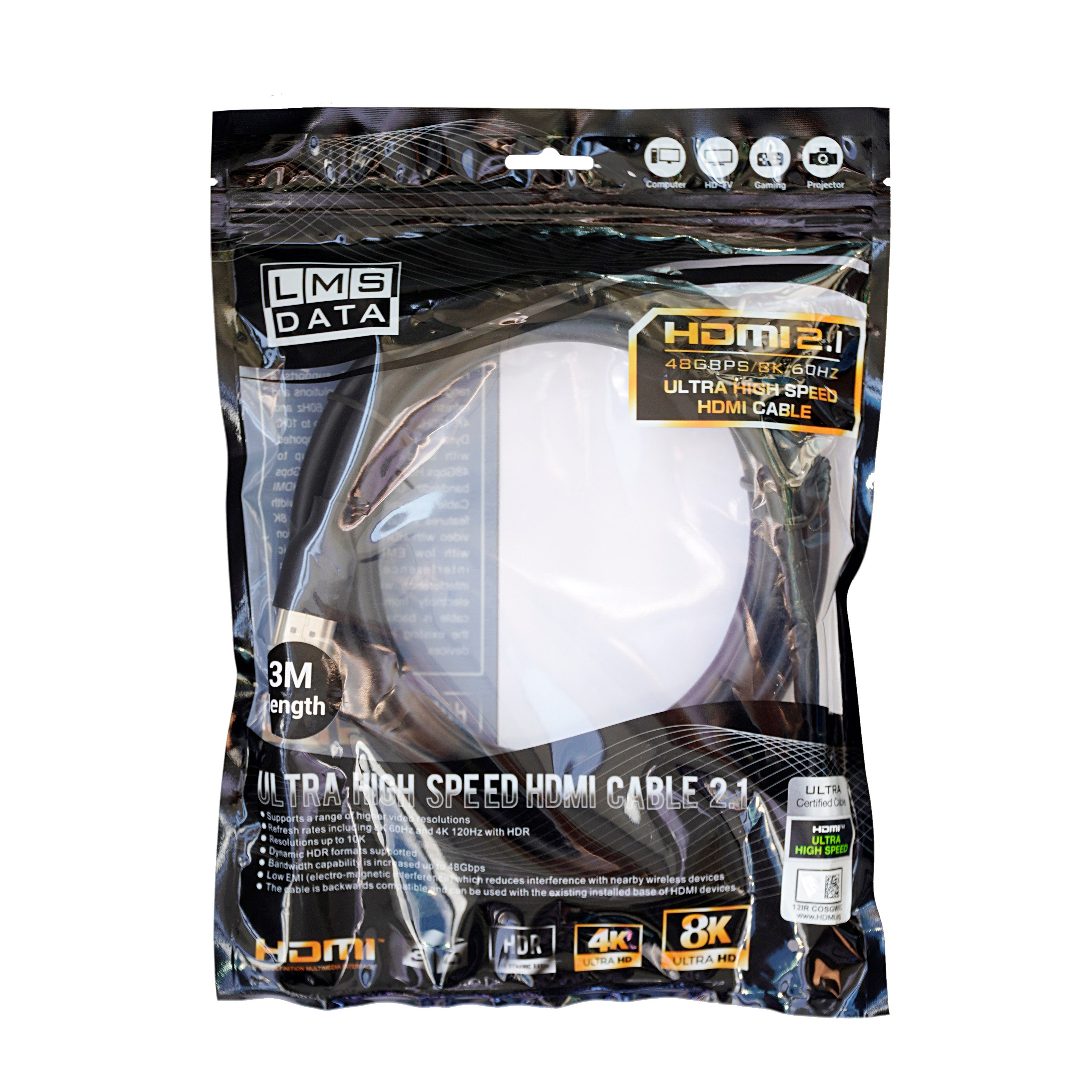 3.0m Ultra High Speed Premium HDMI Cable / Lead v2.1 - 48Gbps/ 8K/ 60Hz - Netbit UK