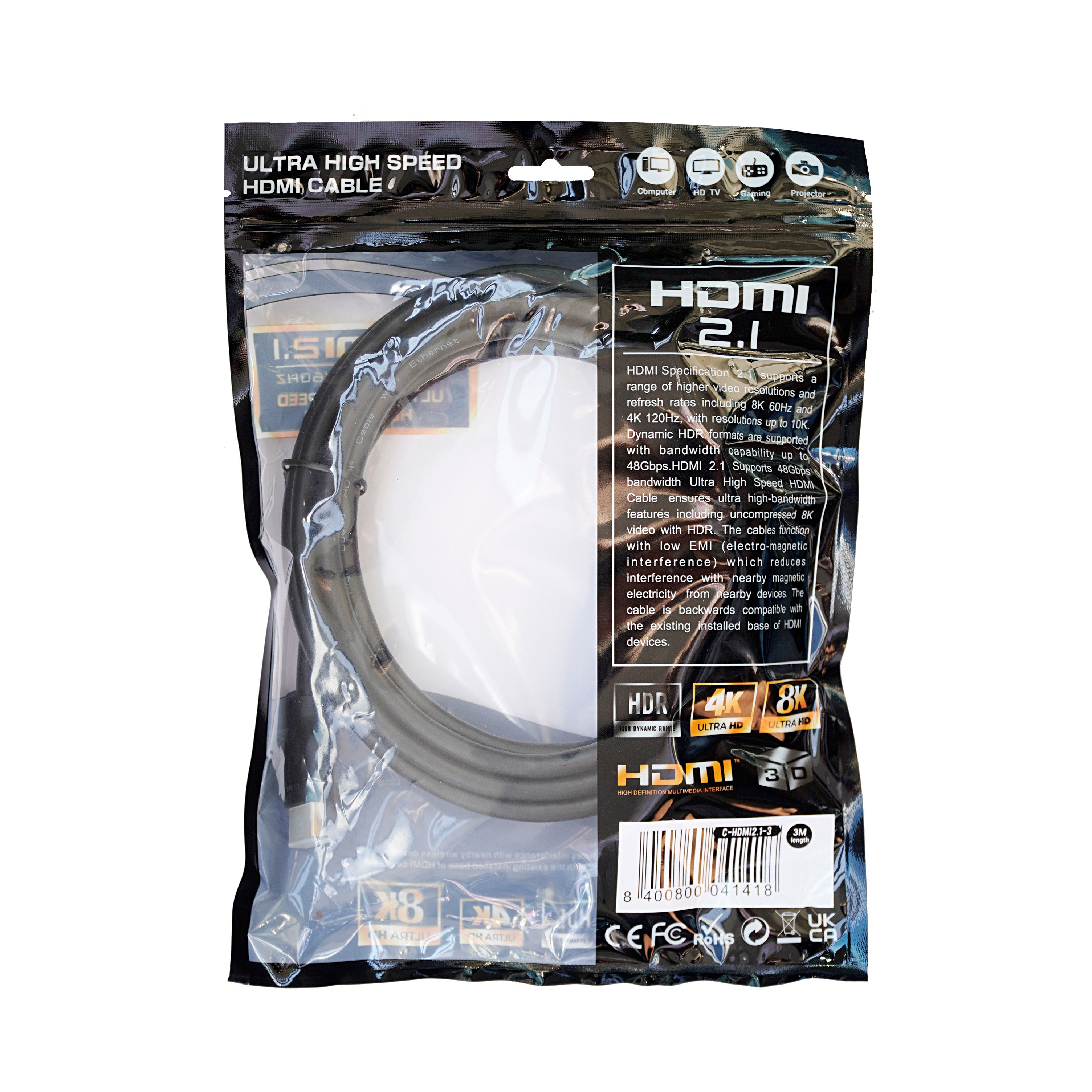 3.0m Ultra High Speed Premium HDMI Cable / Lead v2.1 - 48Gbps/ 8K/ 60Hz - Netbit UK