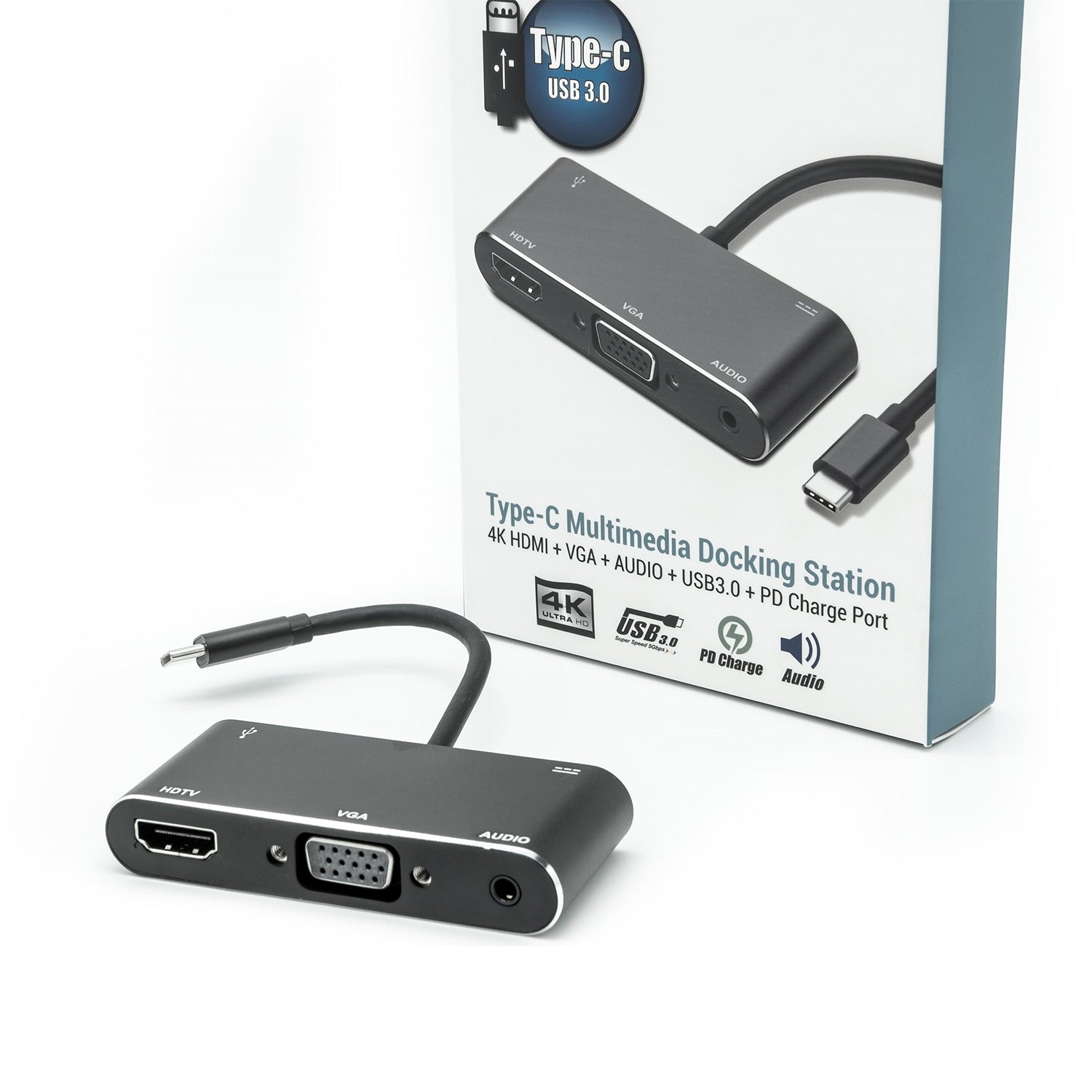 USB Type-C to VGA and 4K HDMI Adapter with Integral PD Charge Port - Netbit UK