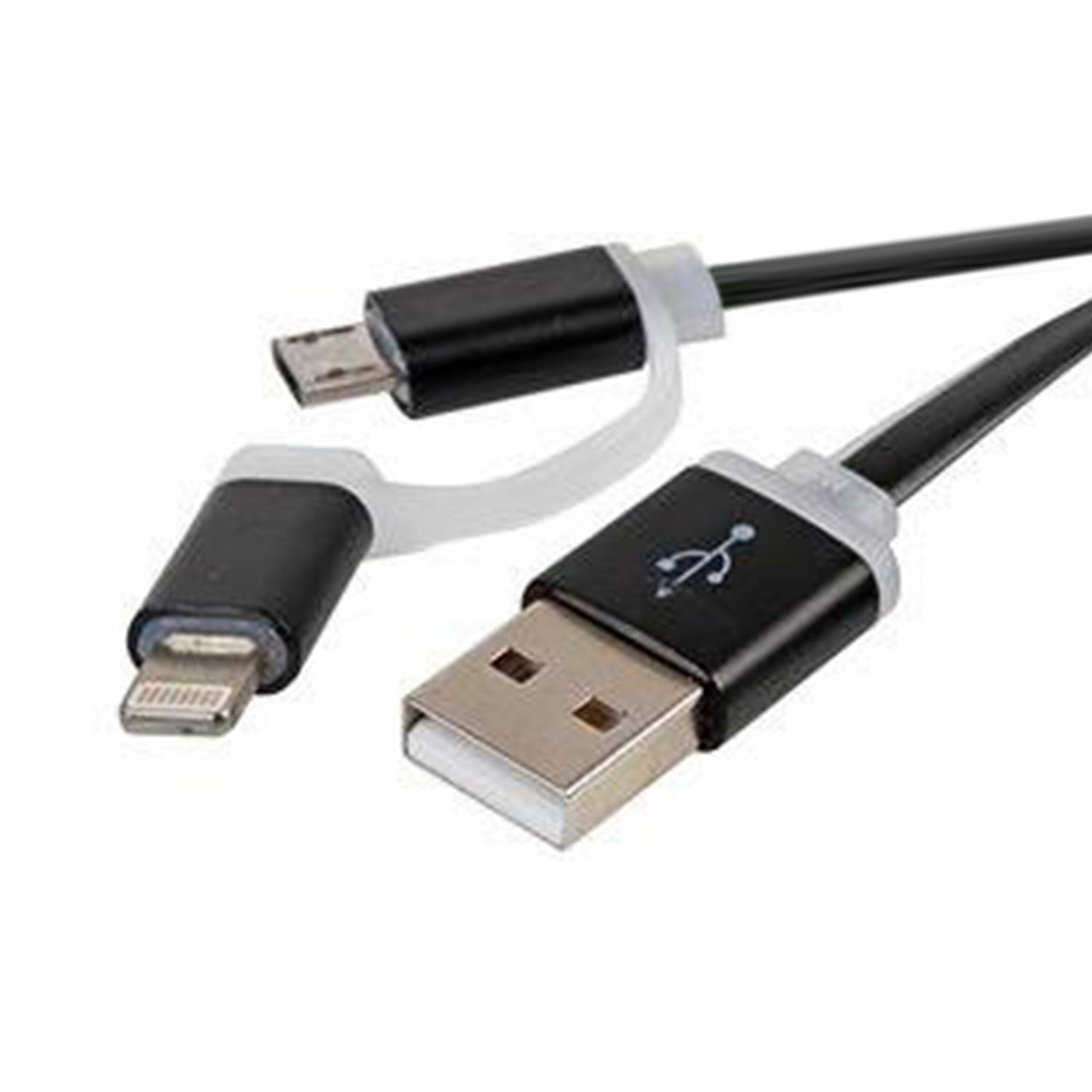 2 in 1 USB Cable with Micro USB & Lightning Connector - Black Rich - Netbit UK