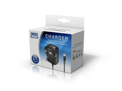 2A USB Power Adaptor & Charger - UK Plug > Lightning 1.5m - Black - Netbit UK