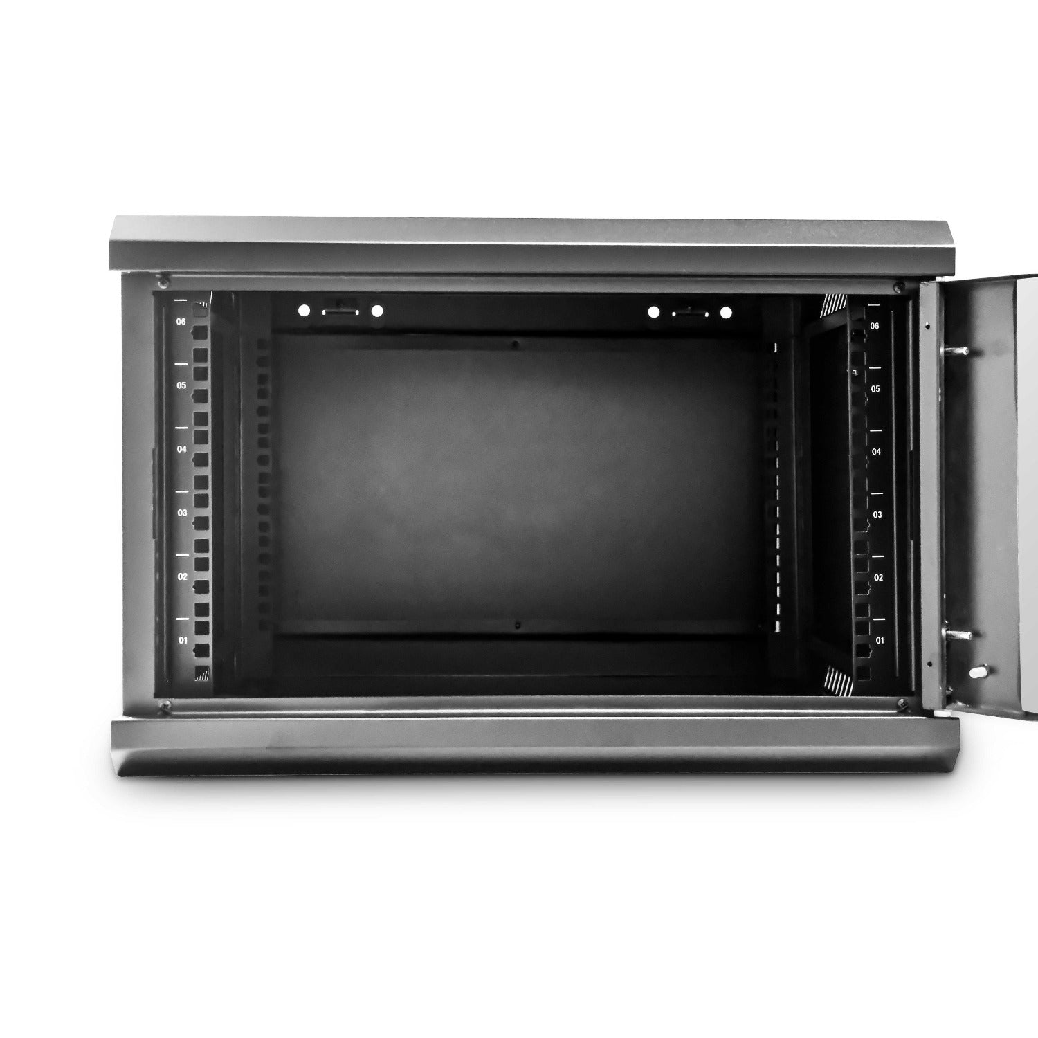 Front view of a 12U Wall Mount Data Cabinet shown with fully opened door.