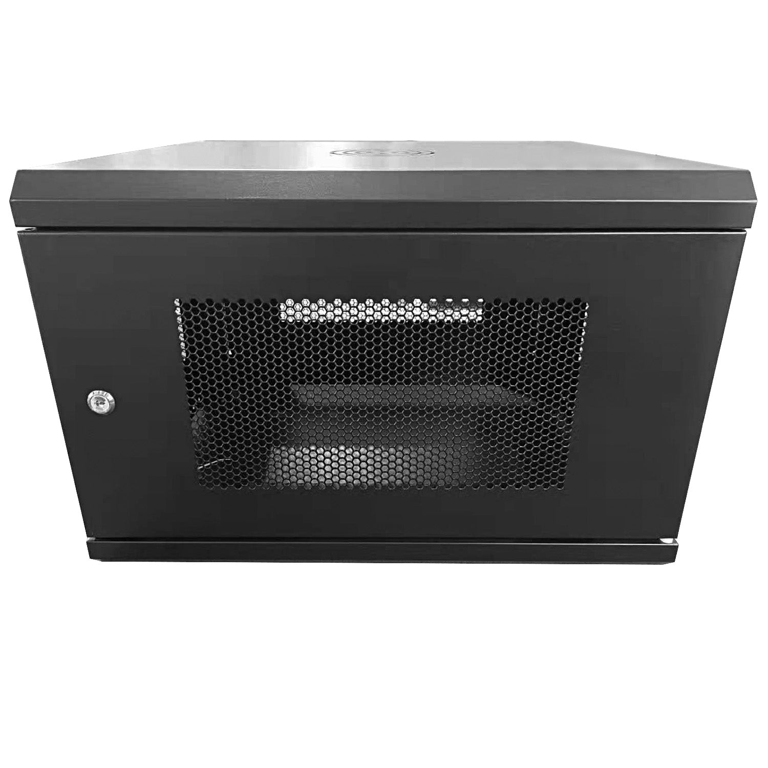 Front view of a closed 9U Wall Mount Data Cabinet.
