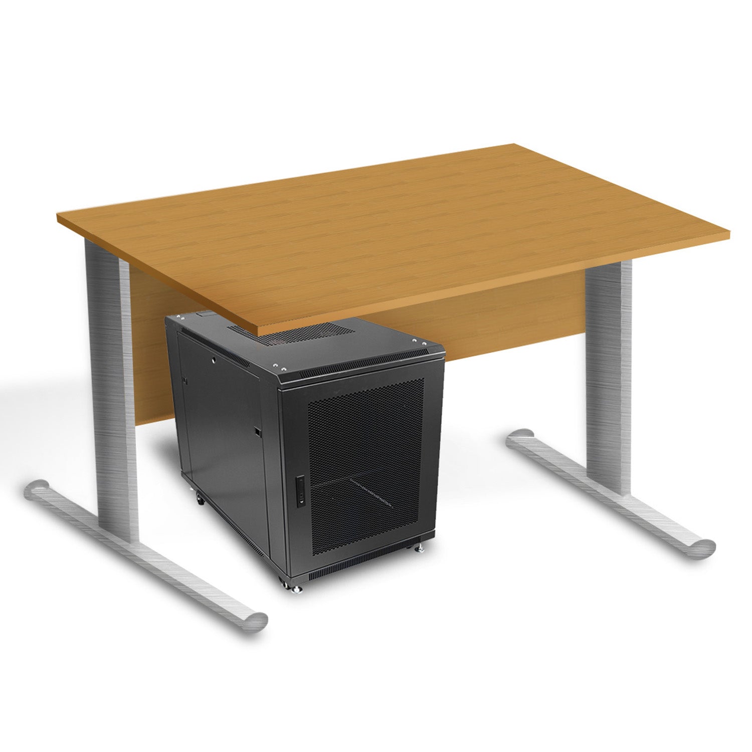 15U Server Cabinet placed on the floor under an office table
