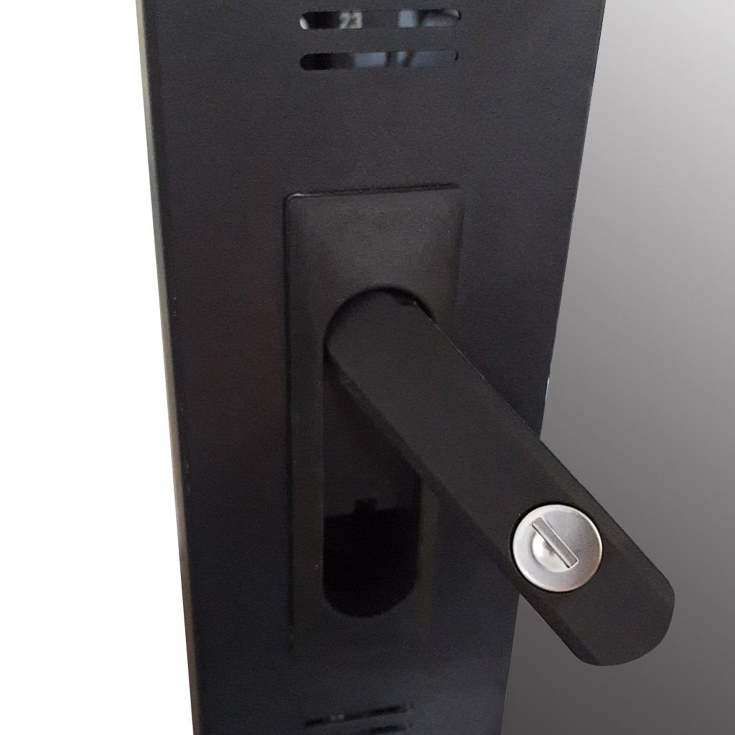 Locking front door handle of a 22U Floor Standing Data Cabinet.