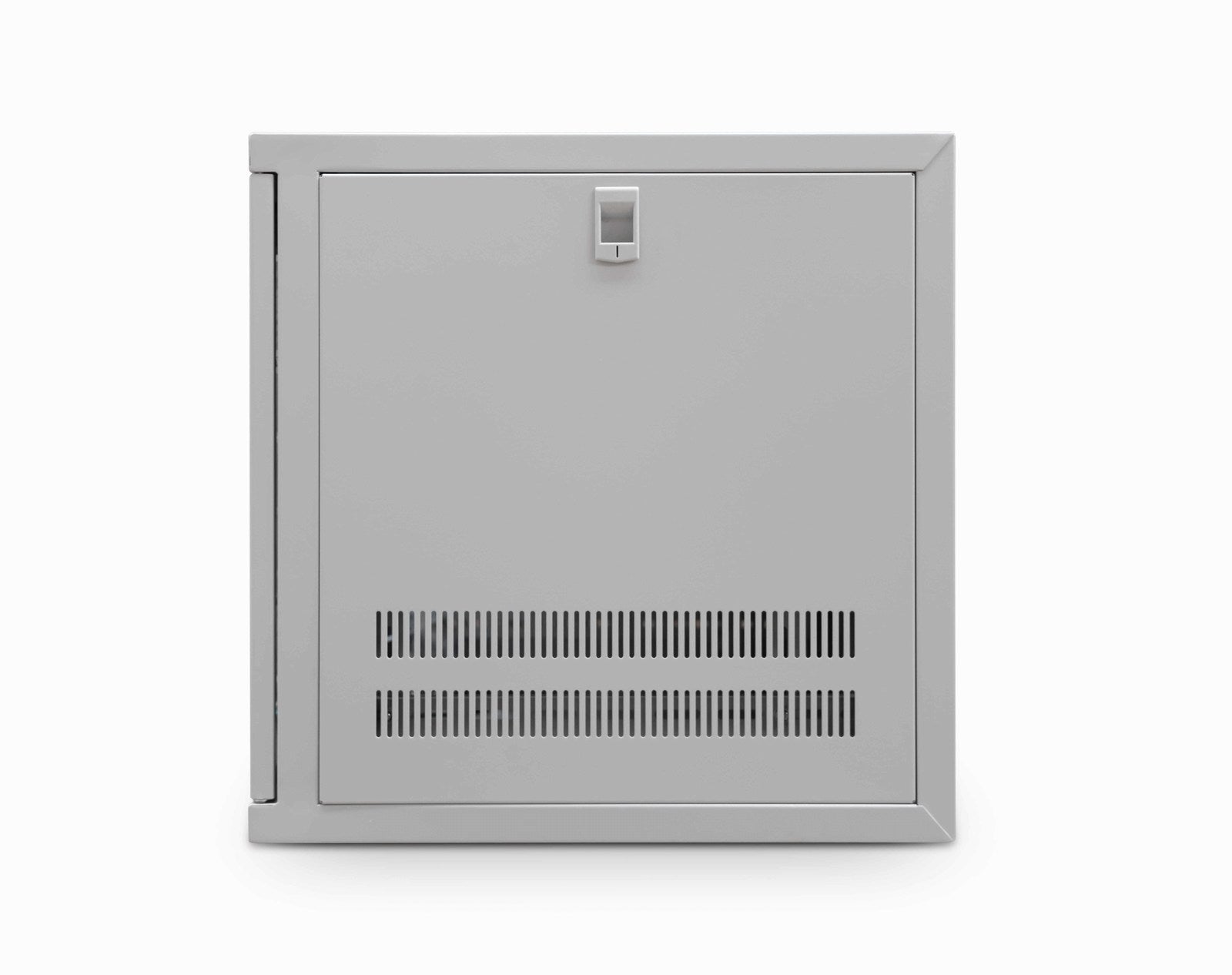 Right-side view of a grey 9U 450mm Deep & 19-inch ETSI Wall mounted Data Cabinet shown with its right panel attached.