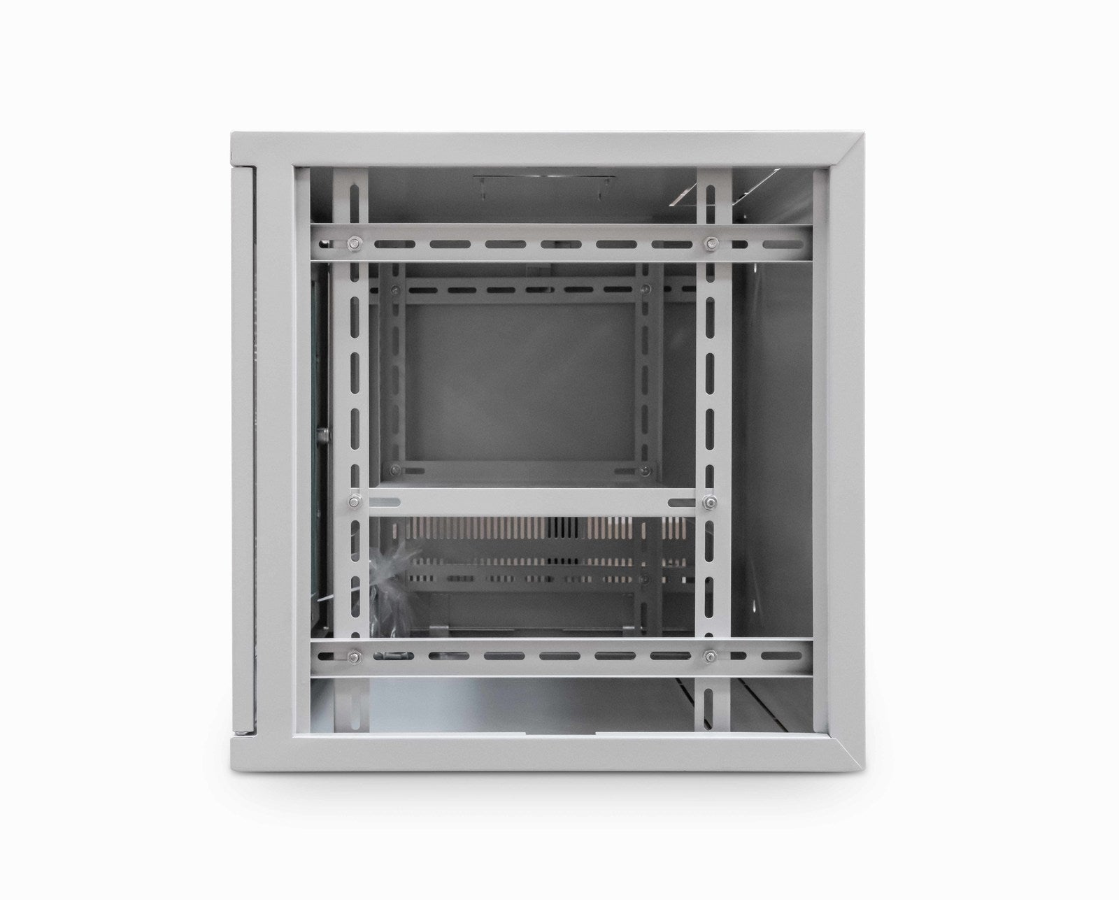 Right side view with removed right panel of a 9U 550mm Deep Wall Mount Data Cabinet - Grey - Netbit UK
