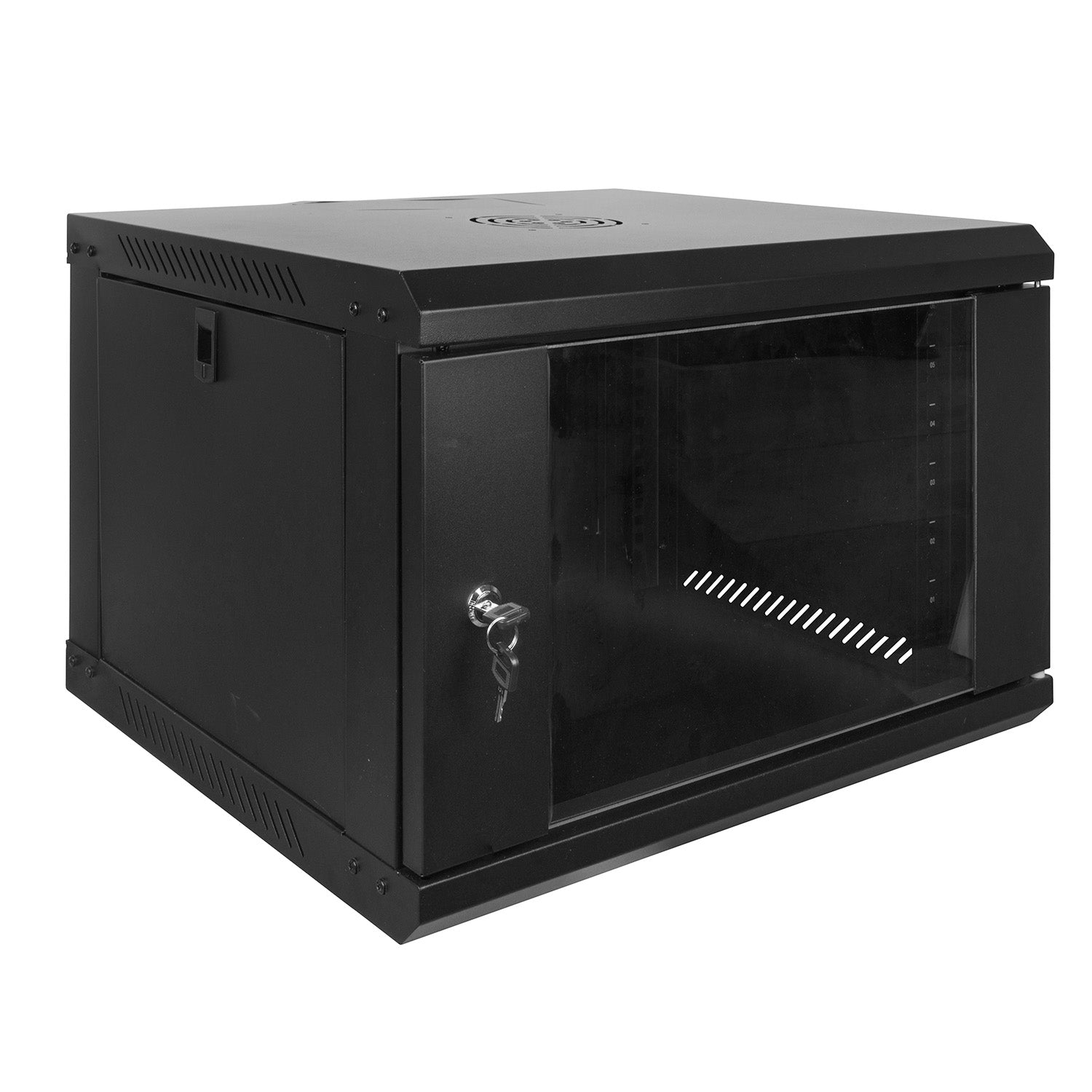 Isometric front view of a 6U 450mm Deep Wall Mount Data Cabinet.
