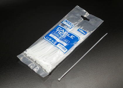 White Cable Ties 2.5mm wide x 160mm long - Bag of 100 - Netbit UK