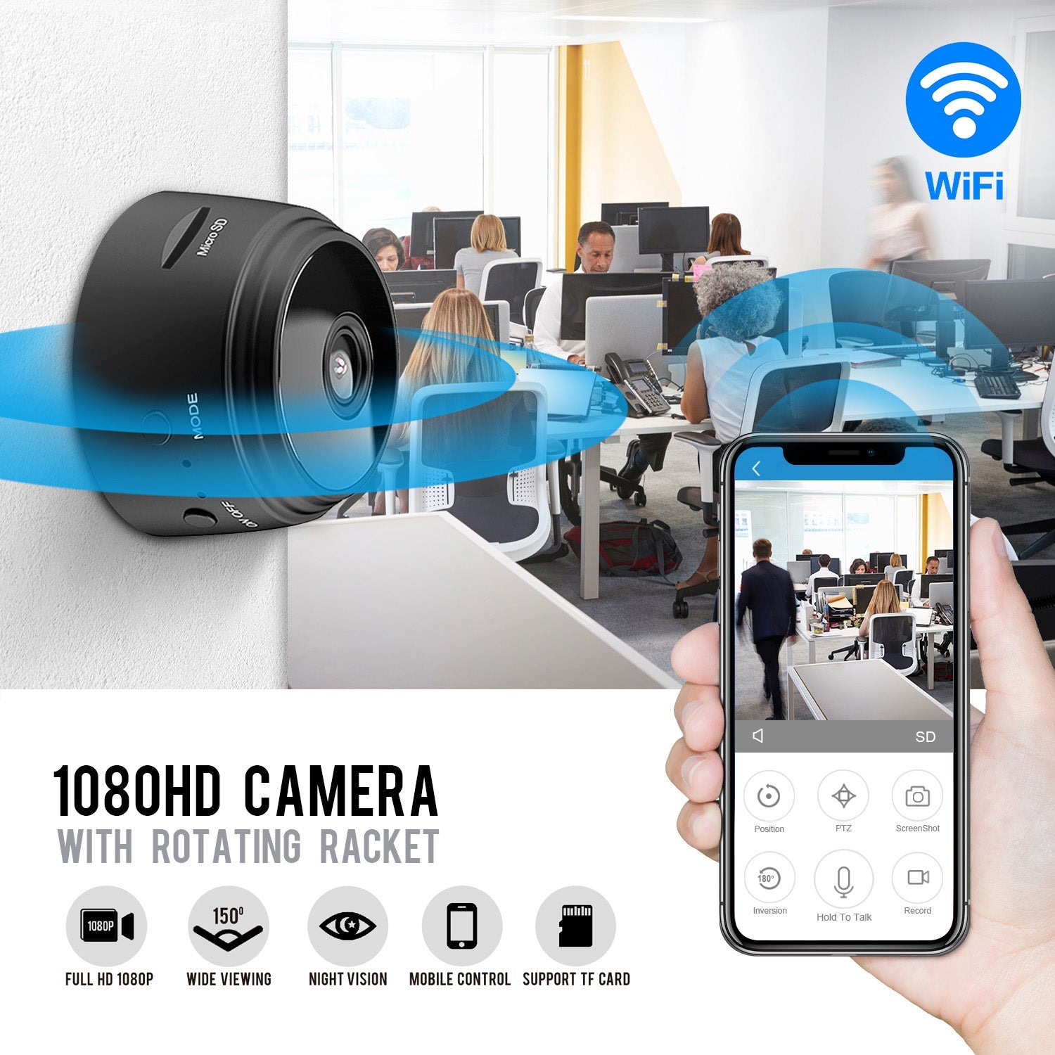 WIFI CCTV IP 1080P HD Wireless Mini Camera with a Micro SD Memory Card Slot - Netbit UK