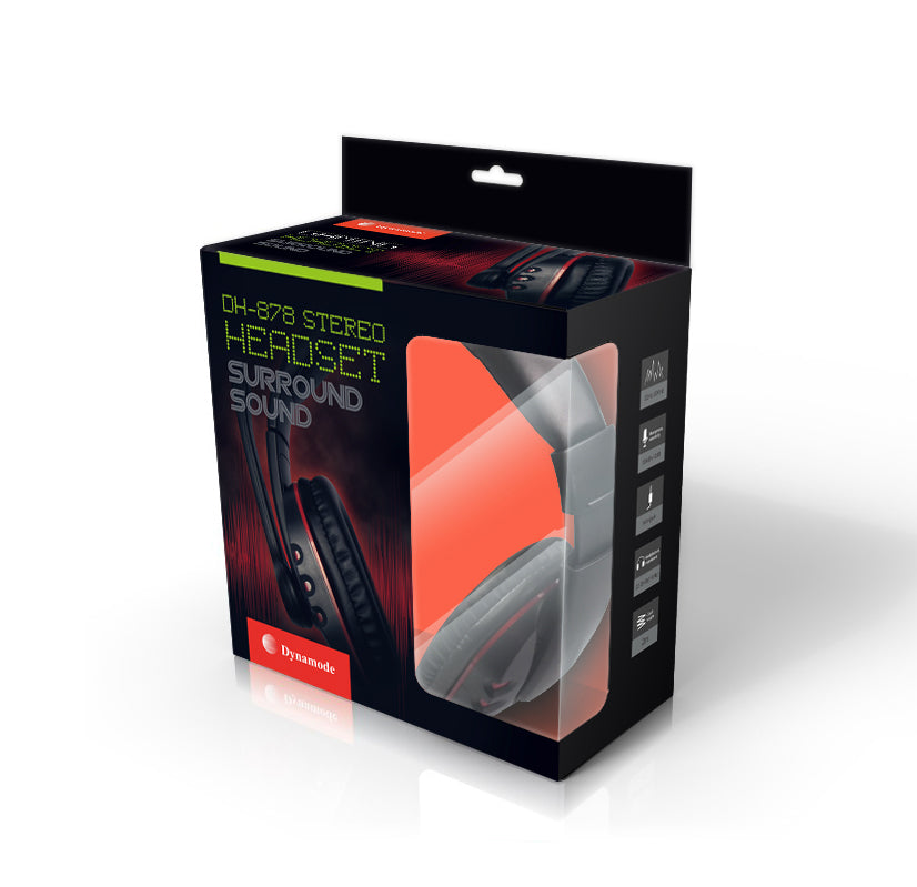 Red & Black Stereo Headphones with Microphone & Inline Volume control, USB 2m - Full Ear - Netbit UK