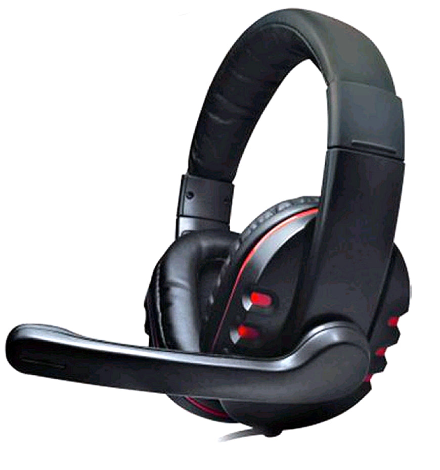 Red & Black Stereo Headphones with Microphone - Braided Cable & Inline Volume control, 2m 3.5mm jack/s - Full Ear - Netbit UK
