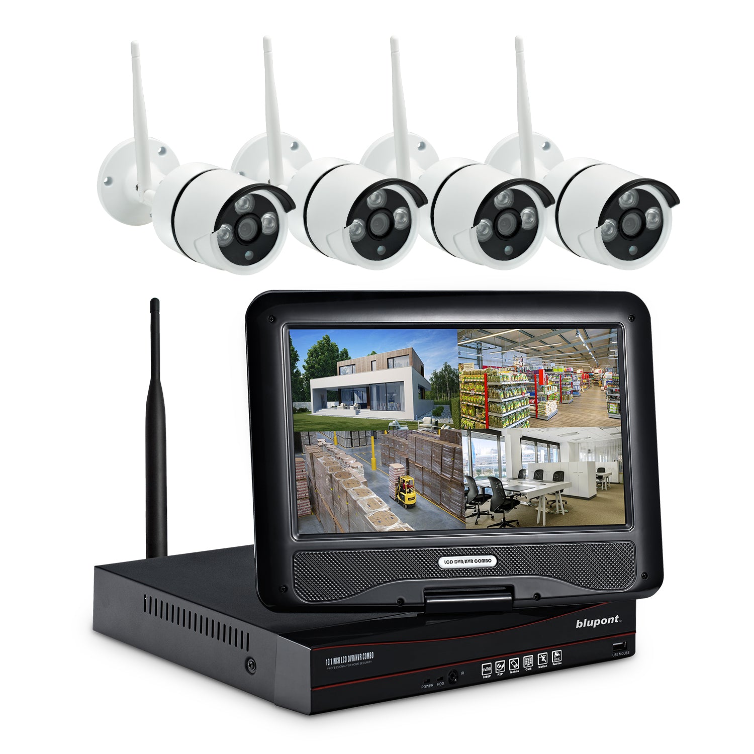 4-Channel NVR Kit with Colour LCD Display and 4 CCTV Cameras - Netbit UK