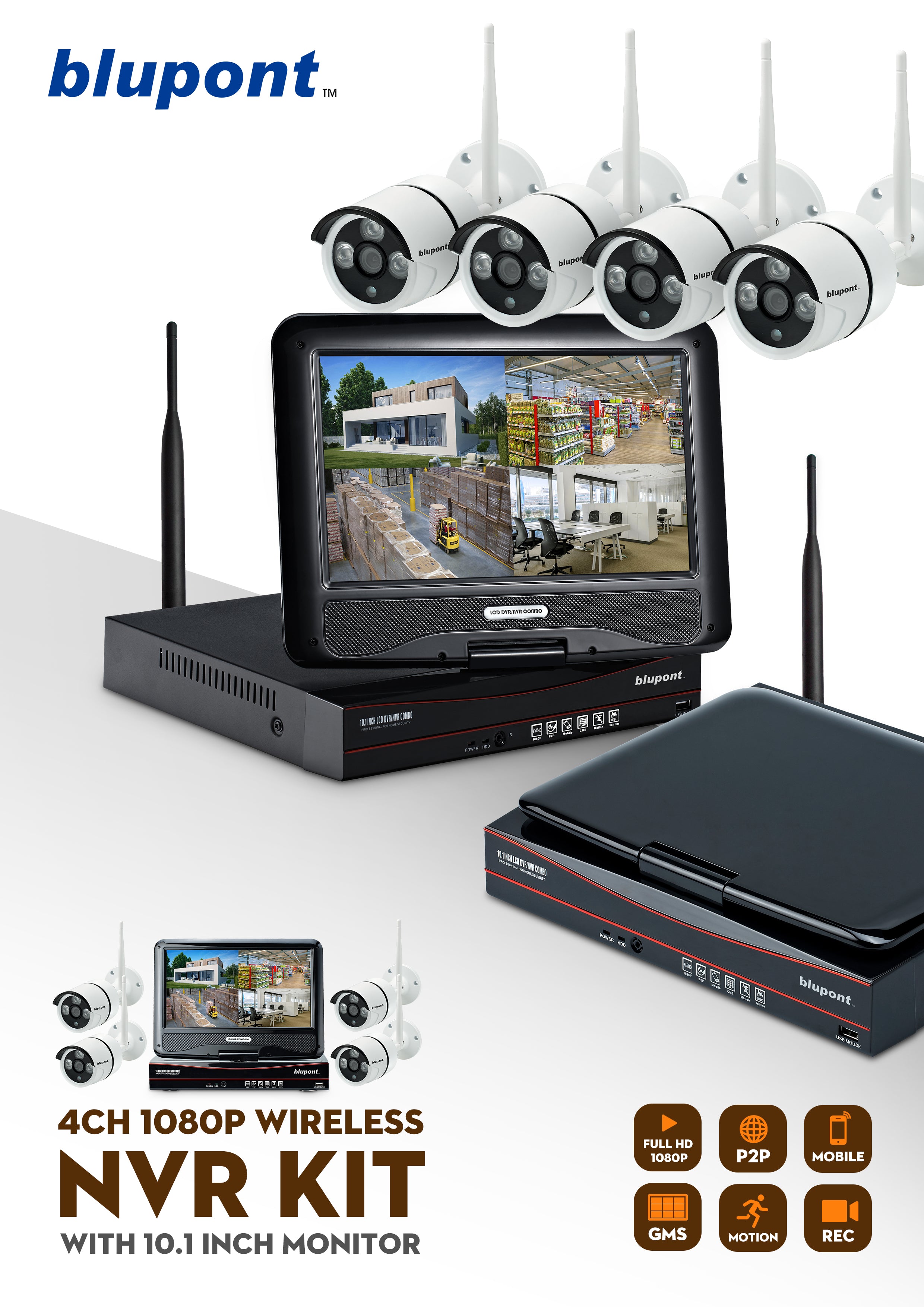 4-Channel NVR Kit with Colour LCD Display and 4 CCTV Cameras - Netbit UK