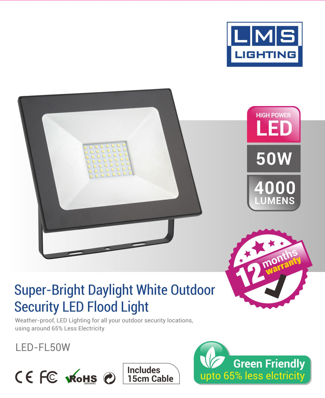 50W LED Flood Light - 4000LM / Lumens (IP65) 2835 - Netbit UK