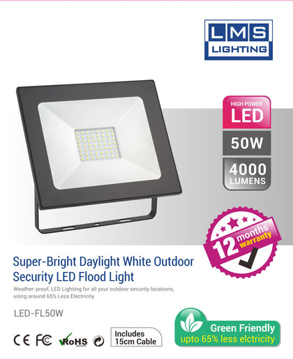 50W LED Flood Light - 4000LM / Lumens (IP65) 2835 - Netbit UK