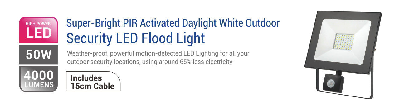 50W LED Flood Light with Sensor - 4000LM / Lumens (IP44) 2835 - Netbit UK