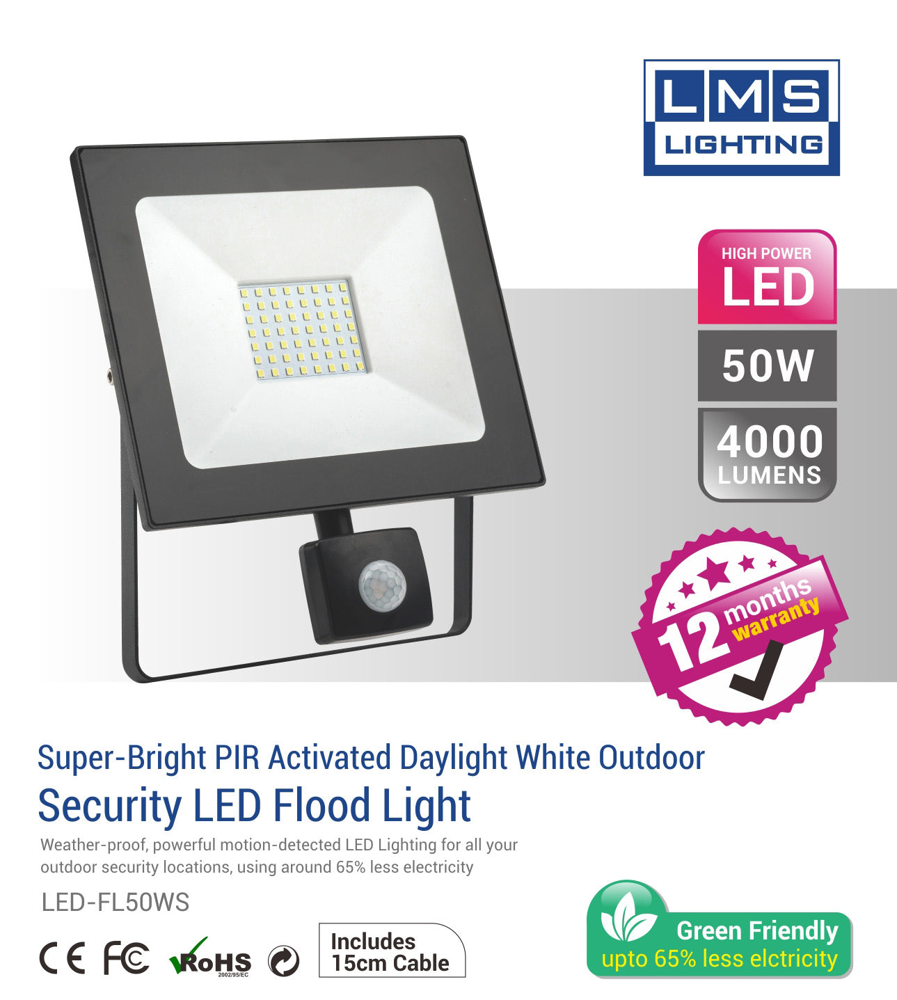 50W LED Flood Light with Sensor - 4000LM / Lumens (IP44) 2835 - Netbit UK