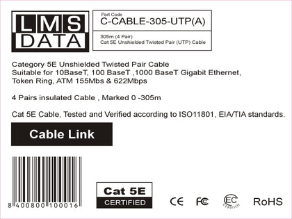 cat5e solid bulk cable -305M CAT5E UTP SOLID CABLE (PVC) GREY