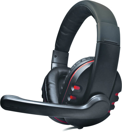 Red & Black Stereo Headphones with Microphone & Inline Volume control, USB 2m - Full Ear - Netbit UK