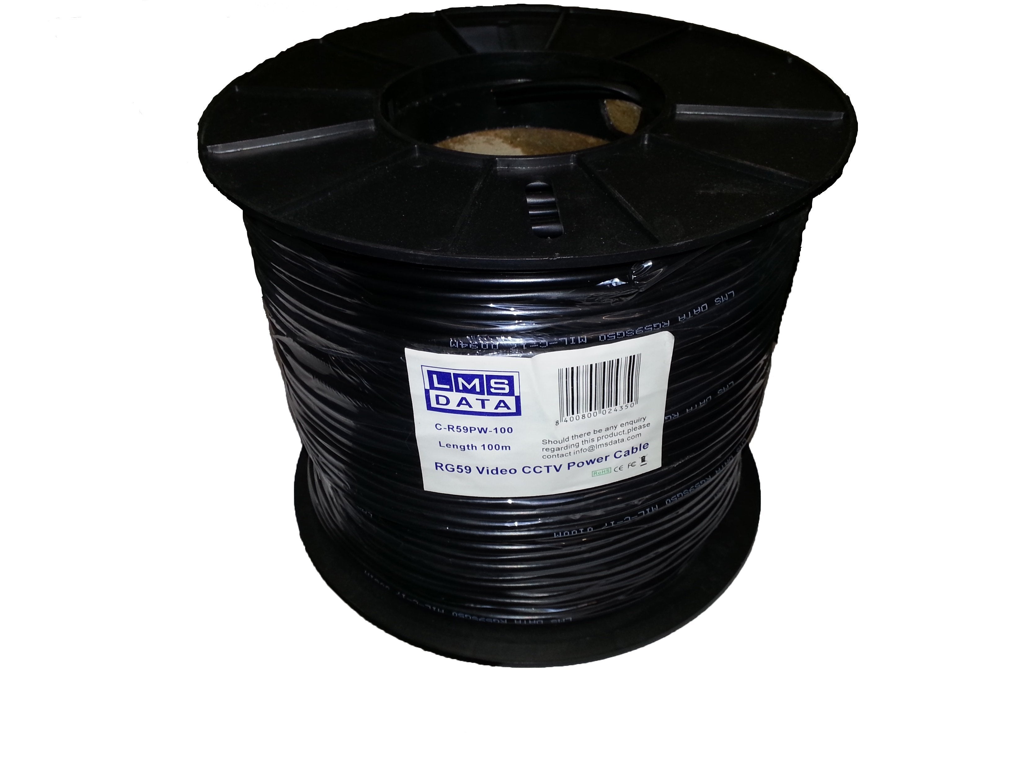 100m shotgun rg59- 100M RG59 Full Copper CCTV Shotgun Video/Power Reel (Black)n- Netbit UK