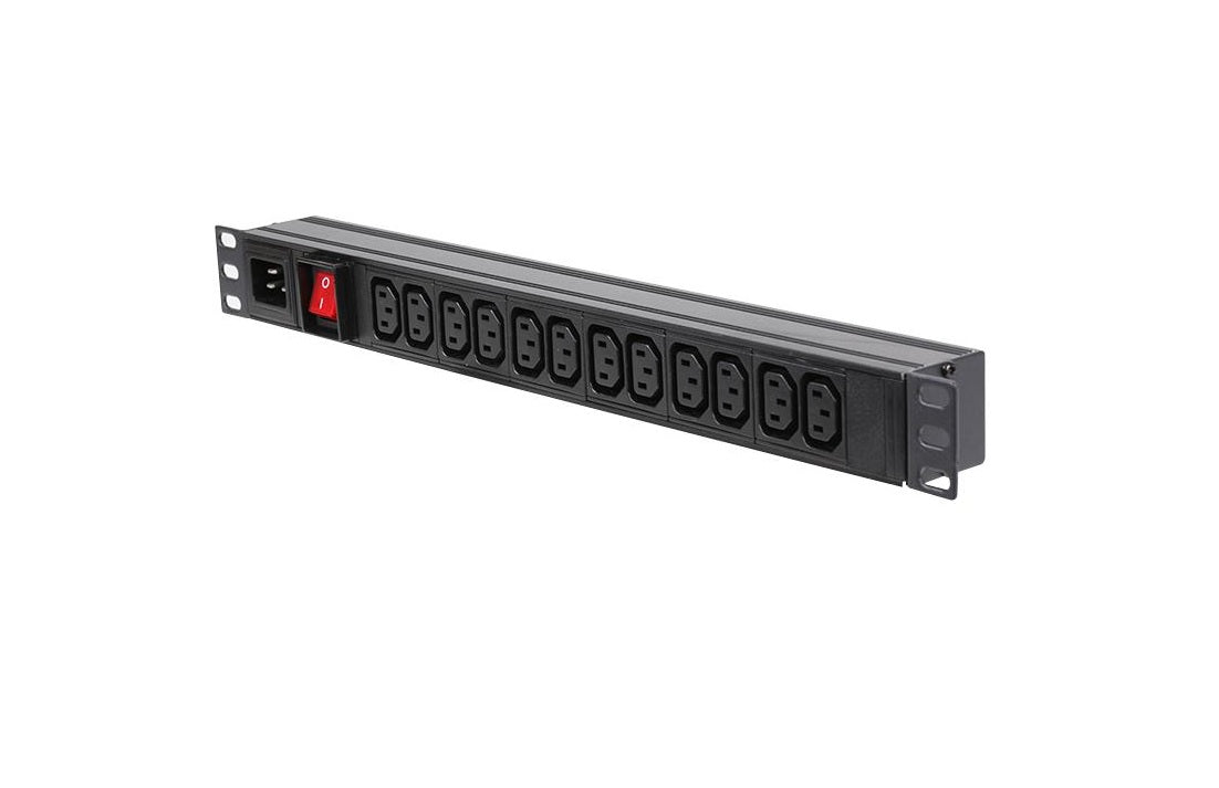 1U 19" 12 Way Horizontal Switched 10A IEC13 Sockets & C20 Inlet PDU (Rackmount) - Netbit UK