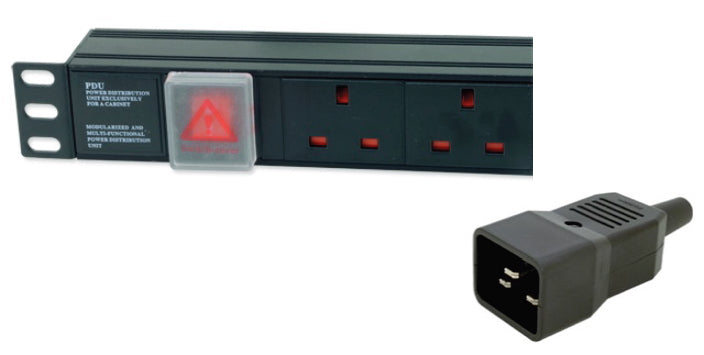 1U 19" 6 Way Horizontal Switched UK 13A Sockets to IEC20 Plug PDU (Rackmount) - Netbit UK